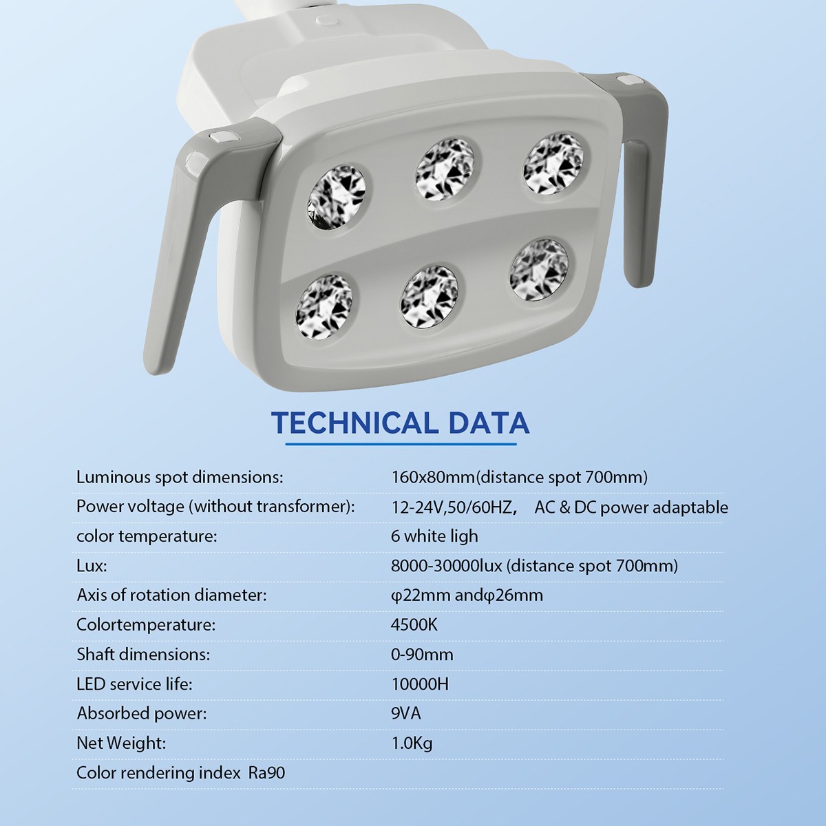 9W Dental 6 LED Lamp Oral Light Ra90 Lamp For Unit Chair