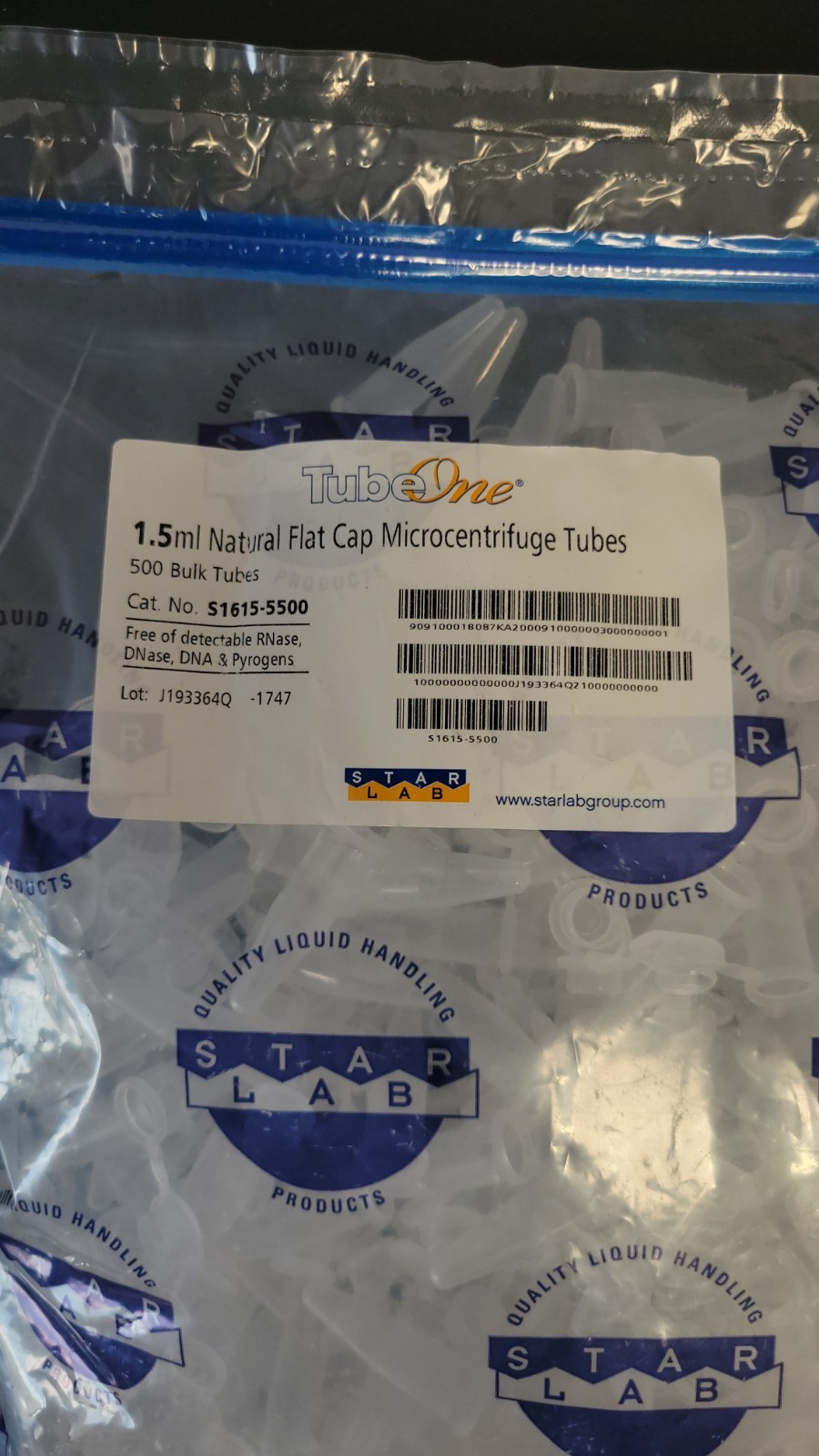 STARLAB TubeOne Microcentrifuge Tubes 1.5 mL 500/Bag S1615-5500