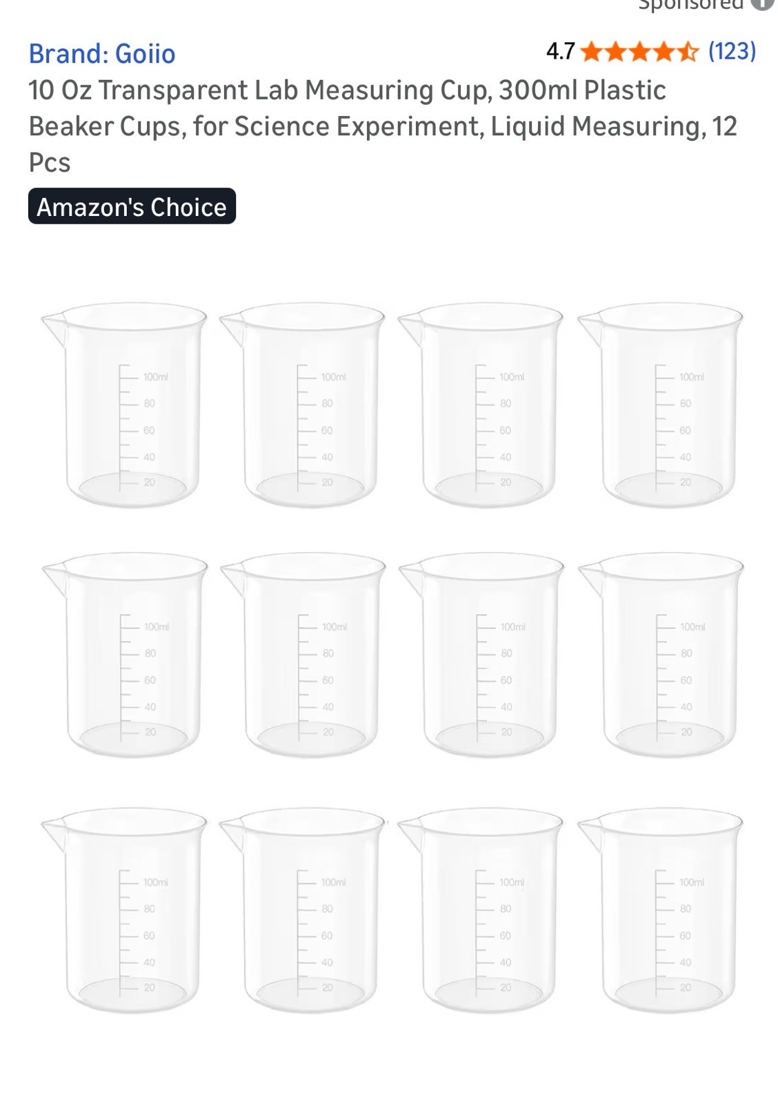 10 oz Transparent Lab Measuring Cup 300ml Plastic Beaker Cups for Sc12 PCS New