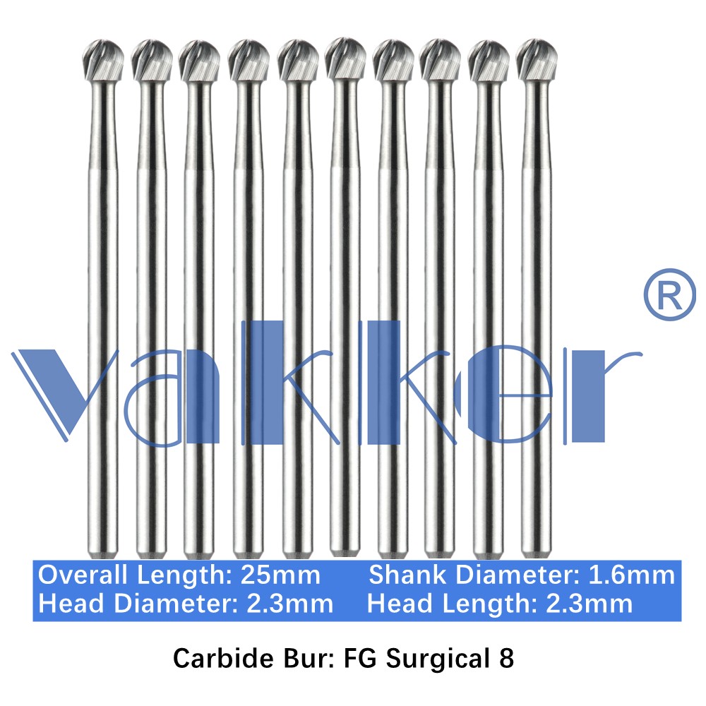 10/Pk Dental Surgical Carbide Friction Grip Burs High Speed 25mm FG SURG 2 4 6 8