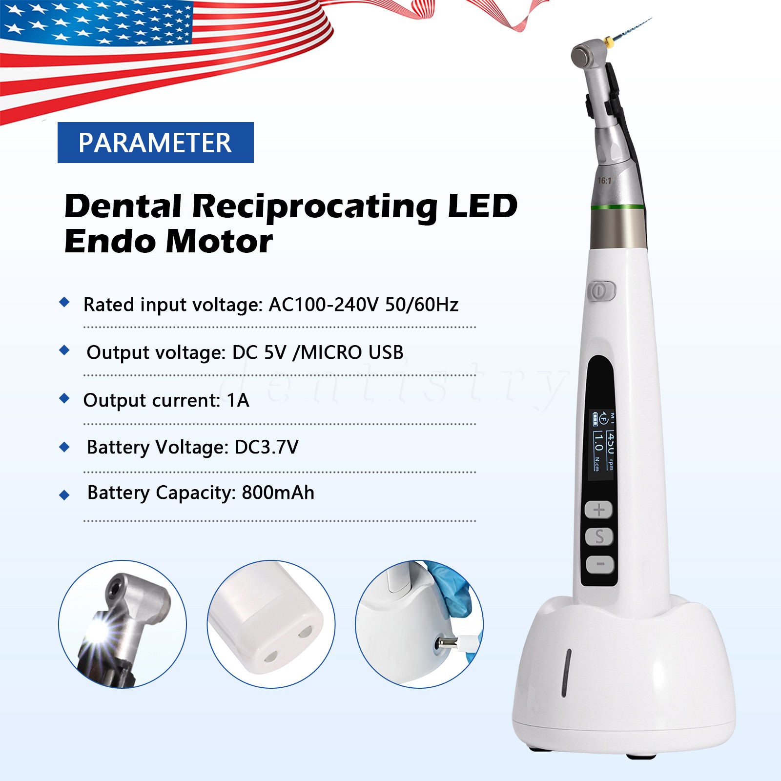 Reciprocating Dental Wireless LED Endo Motor 16:1 Handpiece Endo Contra Angle