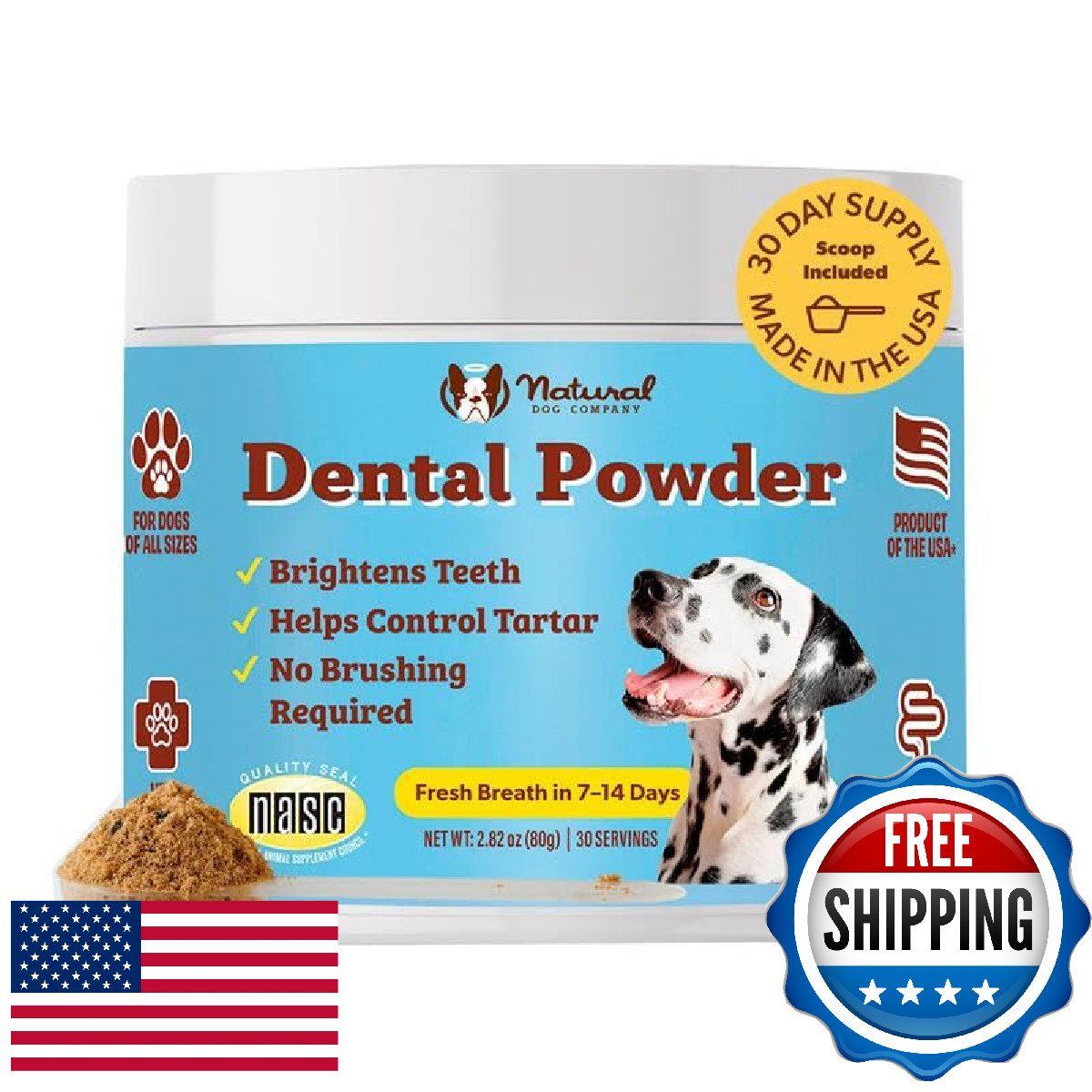 Natural Dog Company Dental Powder for Dogs – Freshens Breath & Helps Reduce Plaq