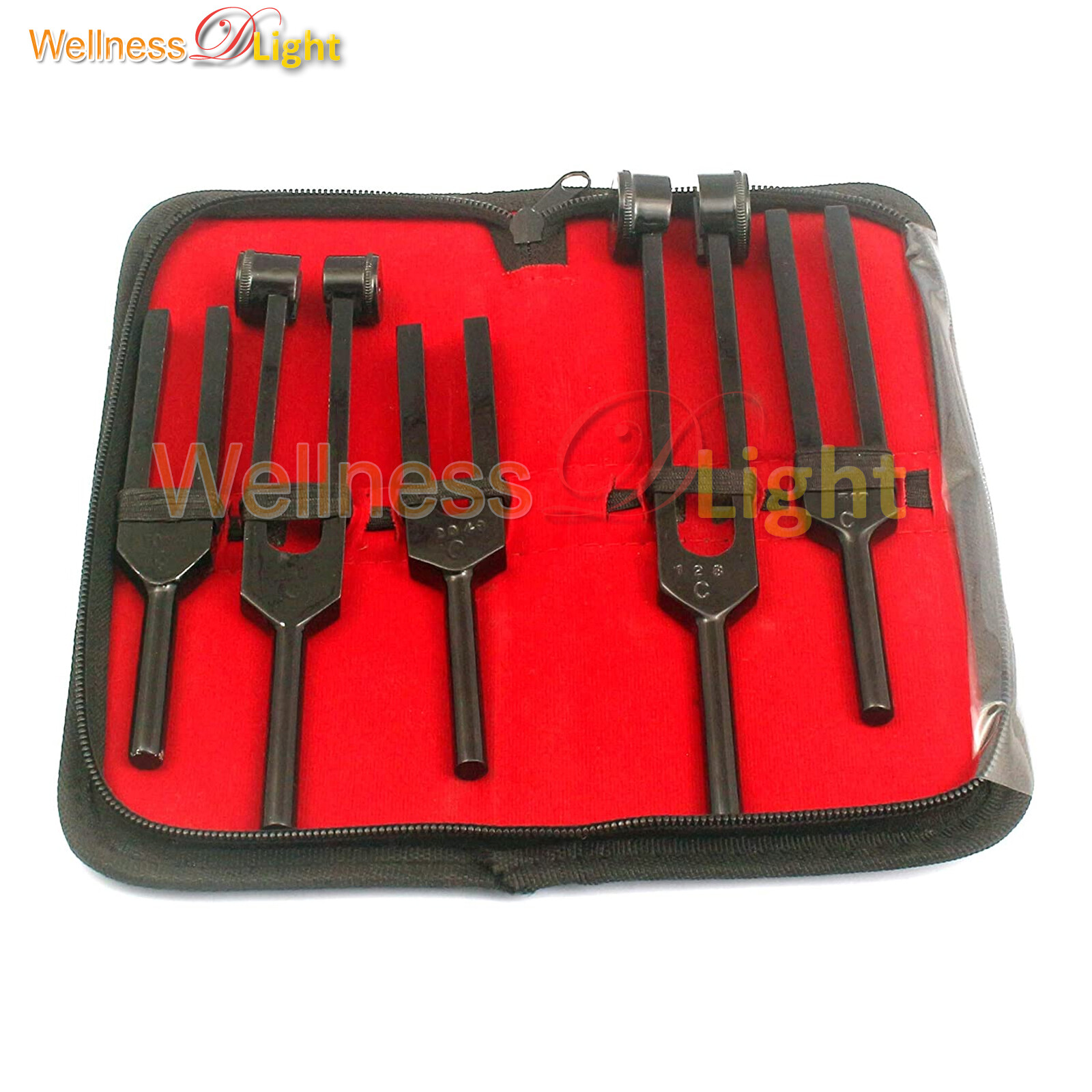 Full Black Set Of 5 Pcs Tuning Fork 128hz 256hz 512hz 1024hz 2048hz With Case