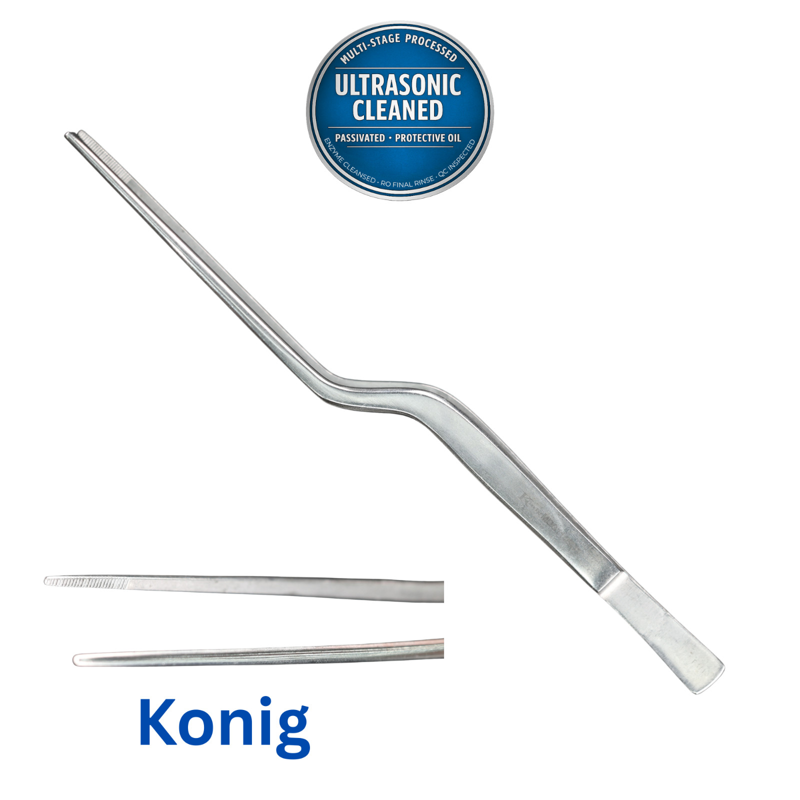 Konig MDG1145839 Hoen Dressing Forceps, 2mm Wide Tip, Serrated, Bayonet, 8″