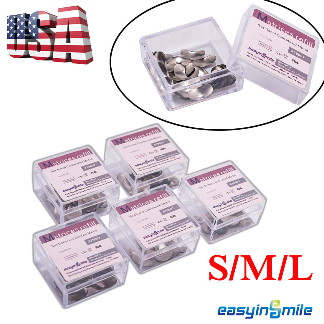 5Boxs Dental Matrices Matrix Sectional Contoured Refill Package Metal 50 μm soft