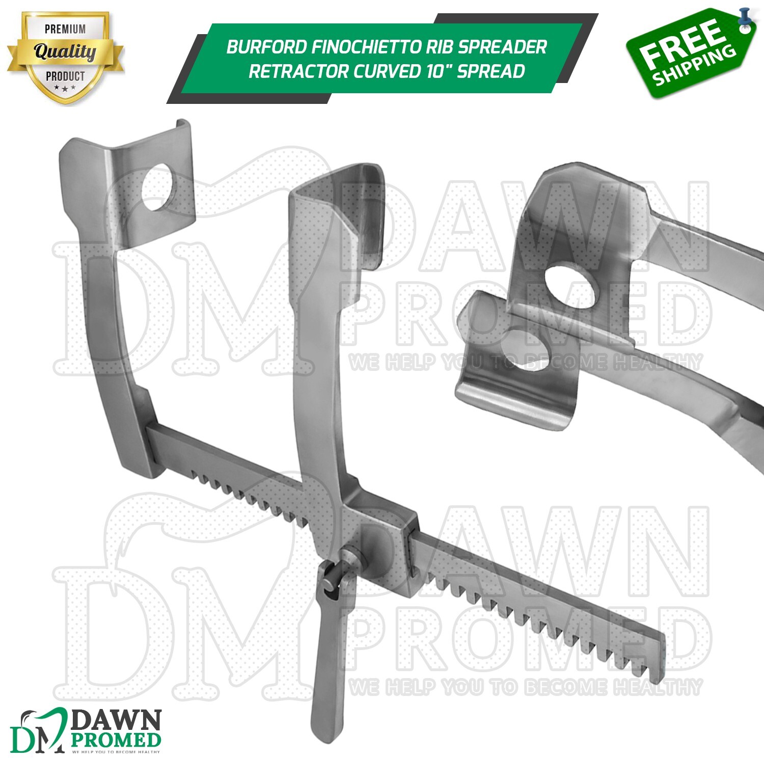 Burford-Finochietto Rib Spreader Retractor Curved 10″ Spread Thoracic Instrument