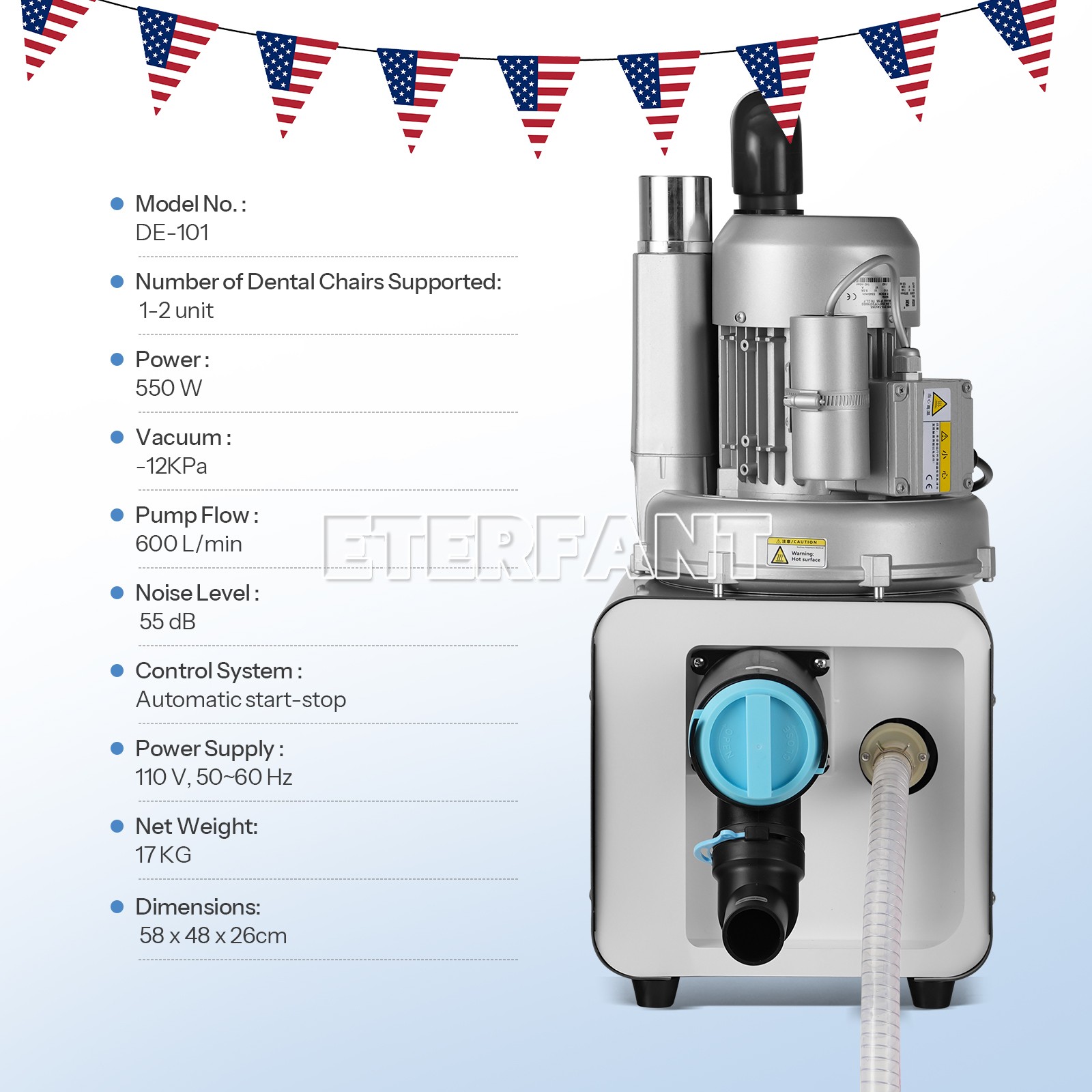 Dental Electric Semi-Dry Type Suction Machine Vacuum System DE101 600L/min