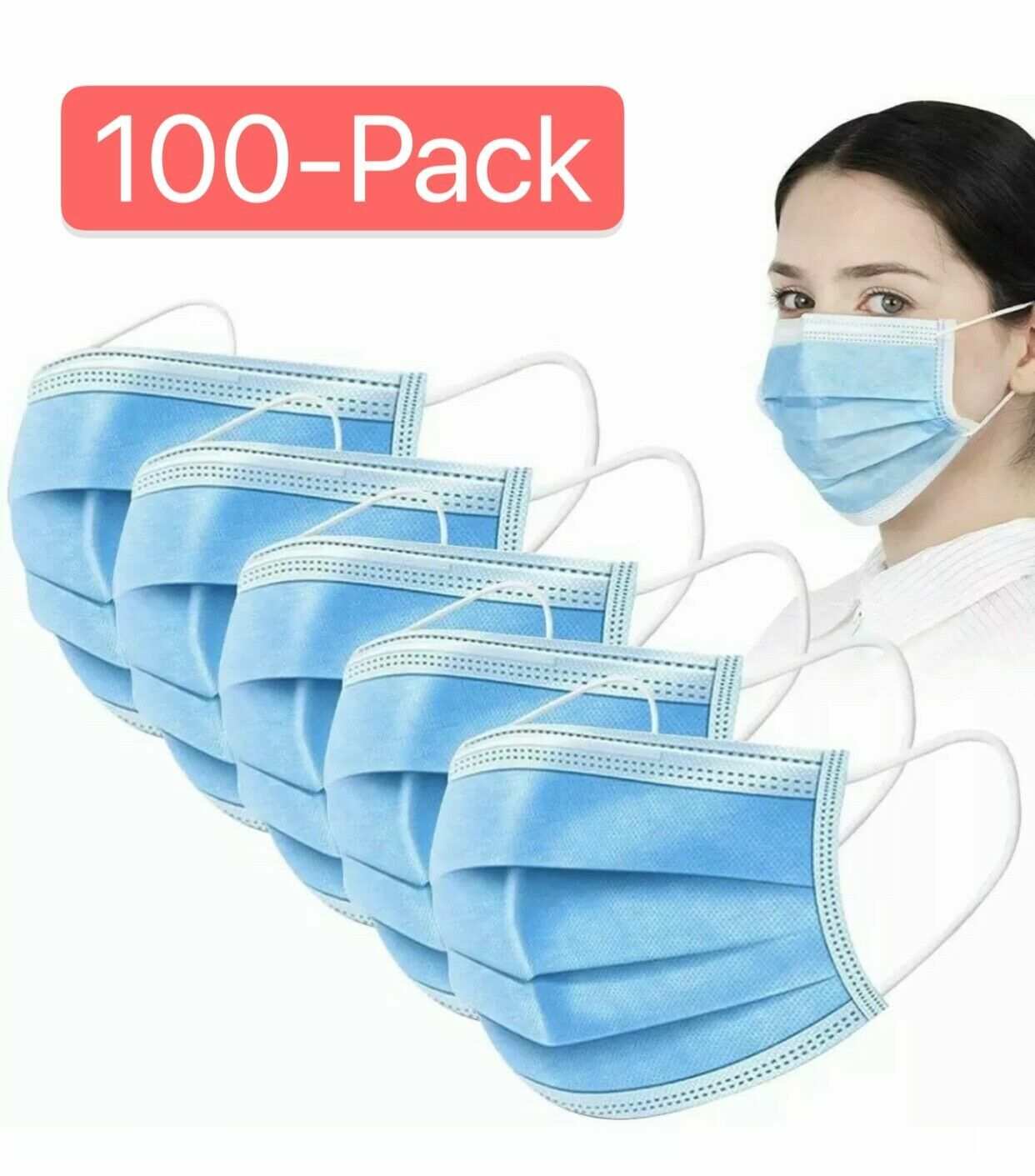 100 PCS Blue Face Mask Mouth & Nose Protecting Families Easy Safe