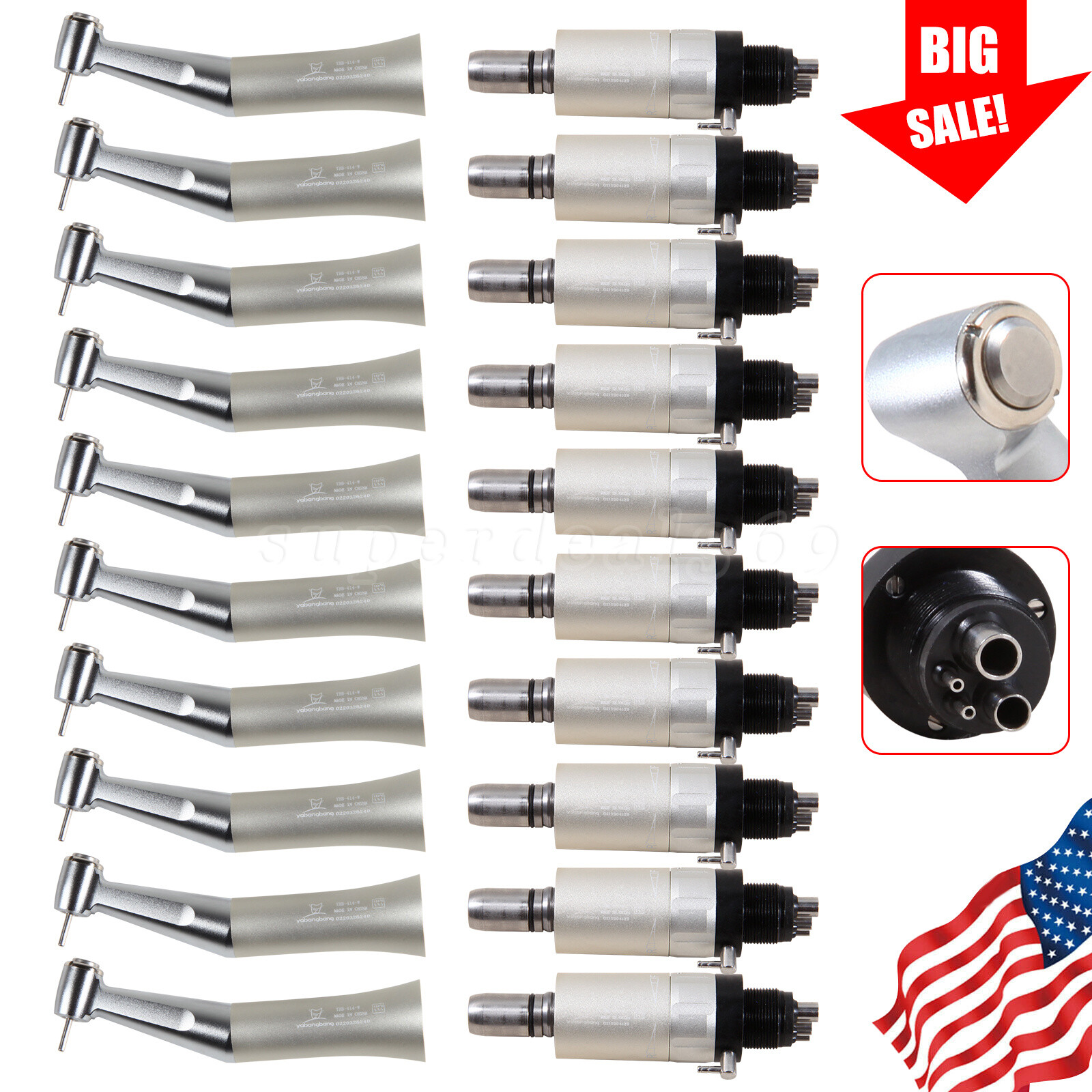 1-10*Dental Contra Angle handpiece Fit FG1.6mm Friction Bur /Air Motor 4 Hole SA