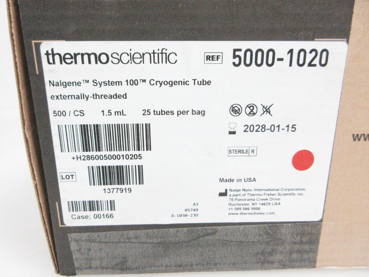 BOX 500 THERMO SCIENTIFIC 5000-1020 NALGENE CRYOGENIC TUBE 1.5 mL EXP 2028-01-15