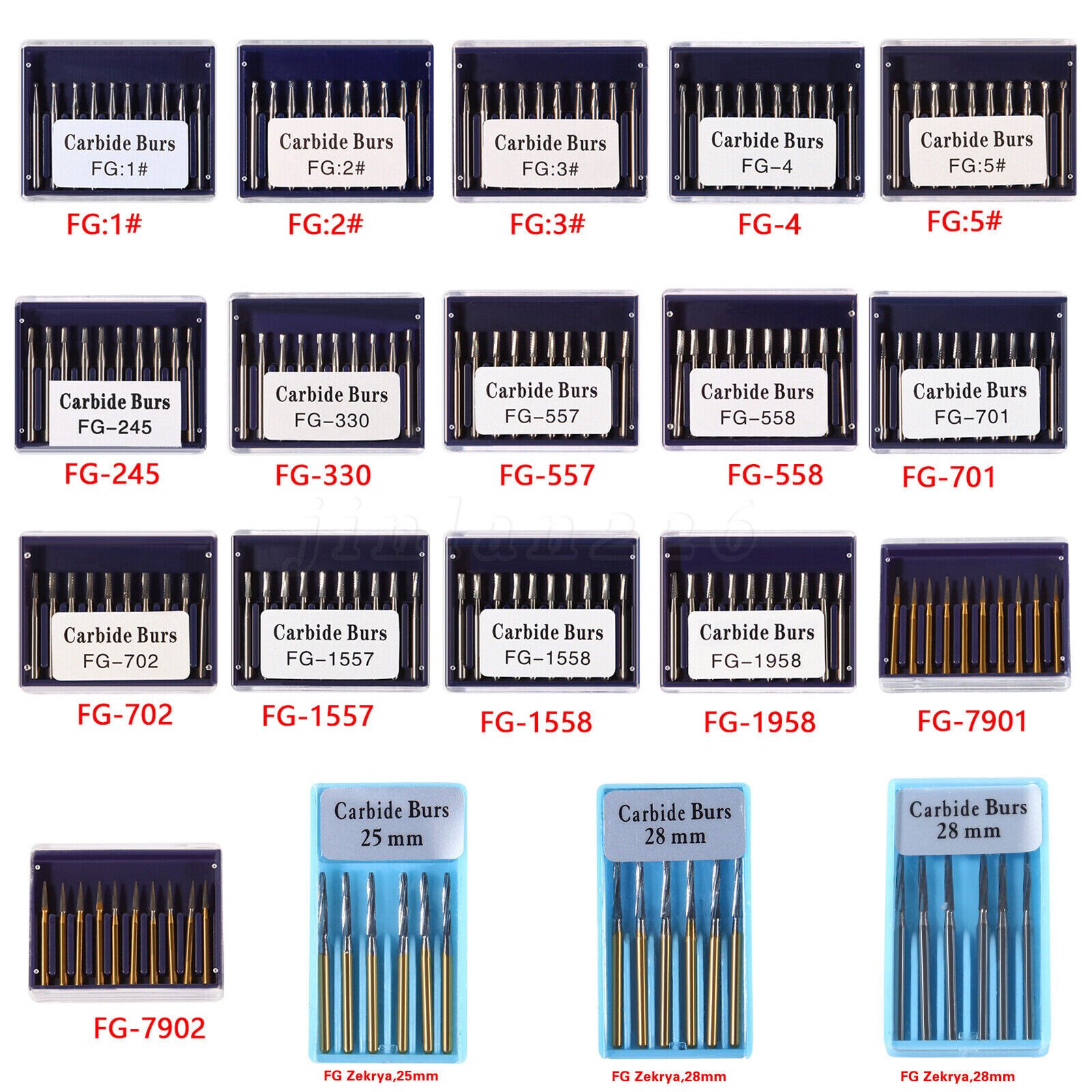 Carbide Bur, FG, #1/4, 1/2, 1, 2, 4, 6, 8 Bur, Round Dental