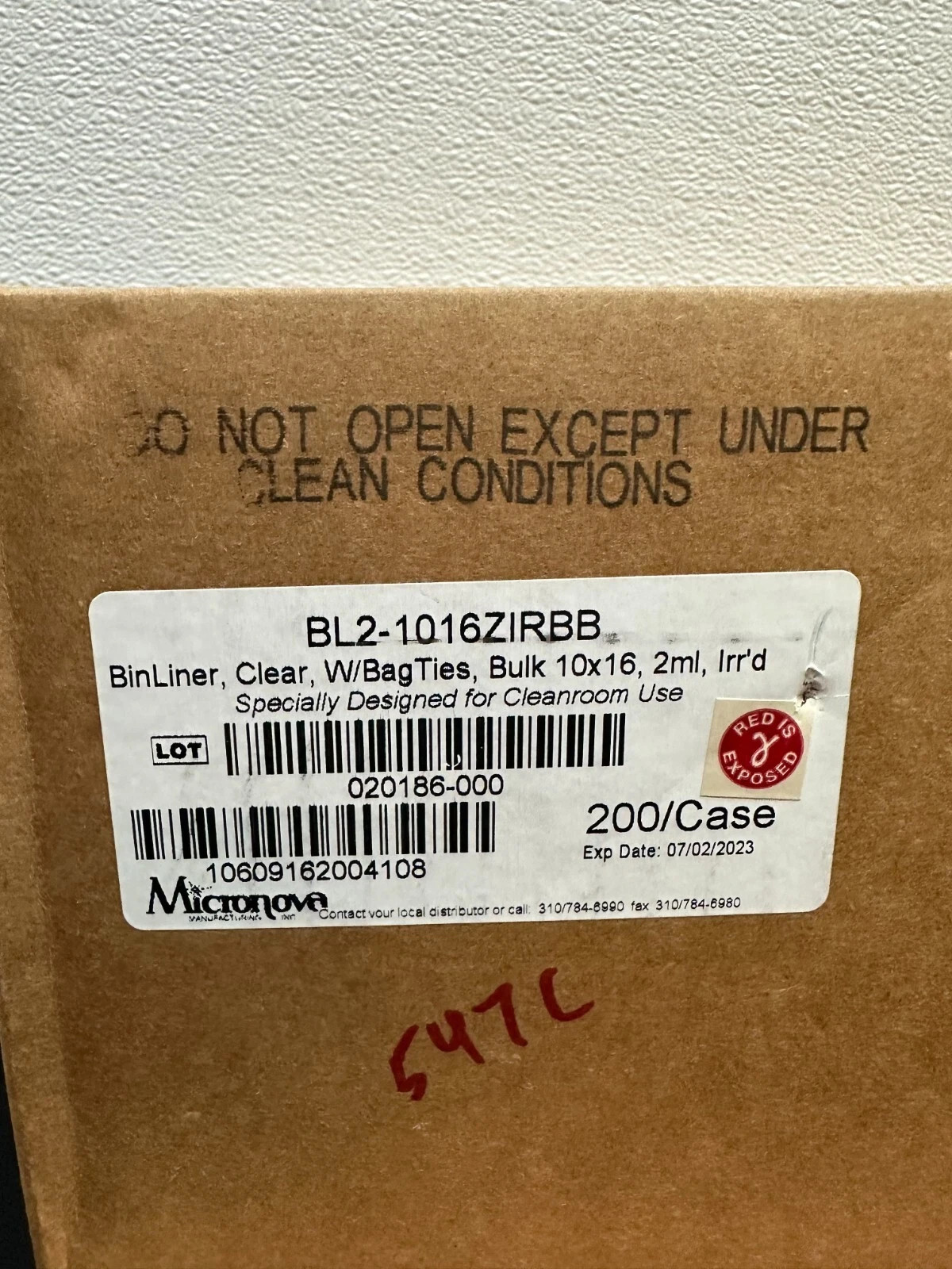 Micronova REF BL2-1016ZIRBB BinLiner Clear w/BagTies Bulk 10×16 2mL Lot 2 Cases