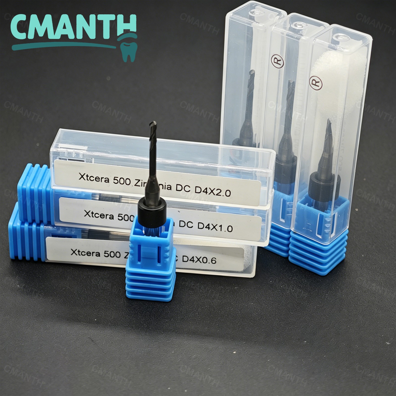Xtcera 220/500 Dental Zirconia Milling Burs DC PMMA Drill Head Dia.0.6/1.0/2.0mm