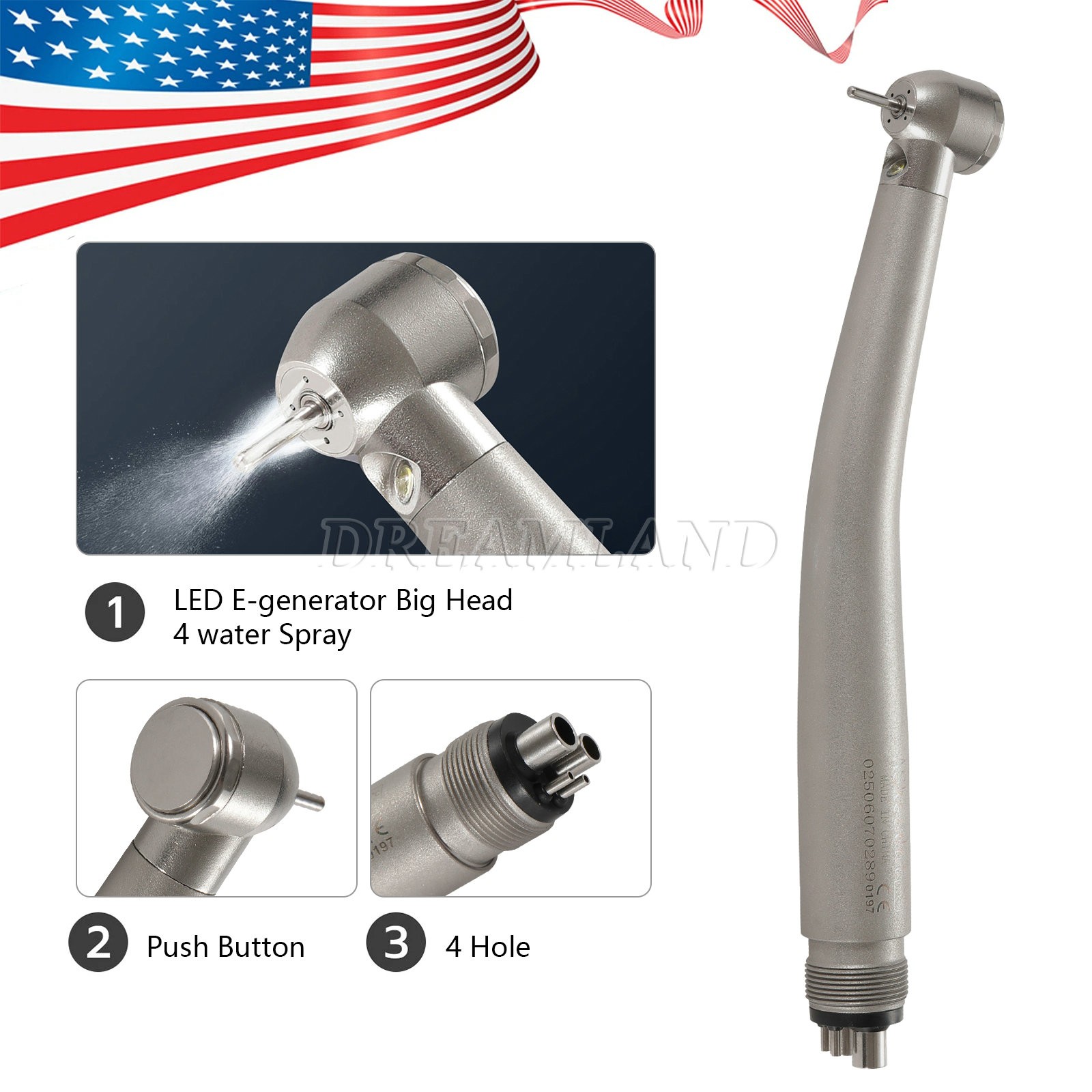 Dental LED integrate E-generator High Speed Handpiece 4 Hole 4 Water Spray Big