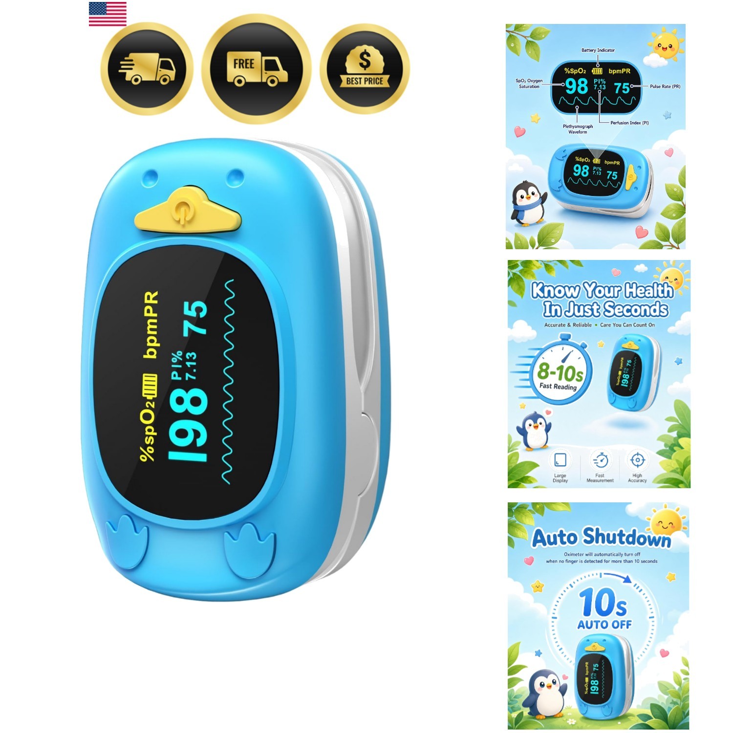 fingertip Pulse Oximeter with Small Finger Clip, SpO2 Blood Oxygen Monitor wi…