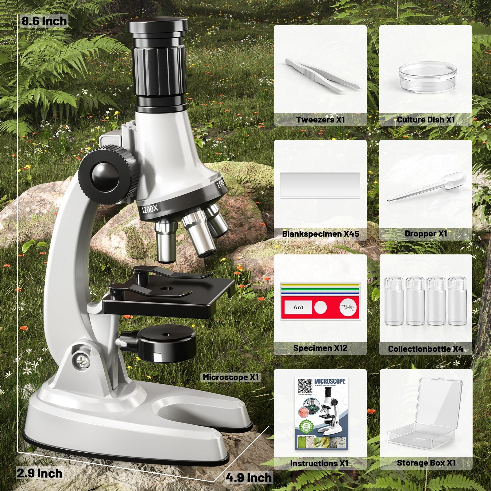 Microscope for , 67 Pcs Microscope Science Kit with 100X-1200X Microscope, Sl…