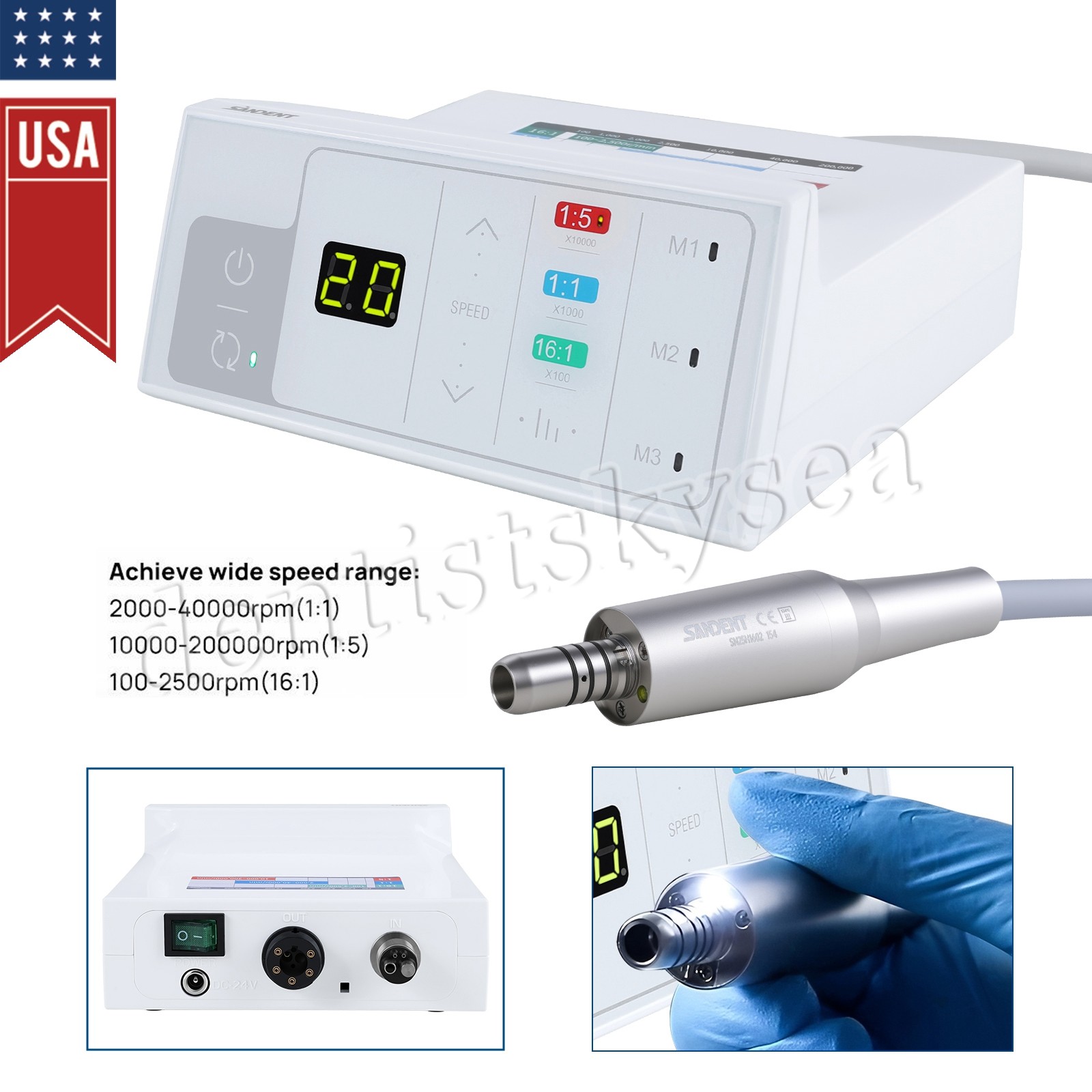 SANDENT Dental LED Brushless Electric Micro Motor 4 Holes LED Micro Motor