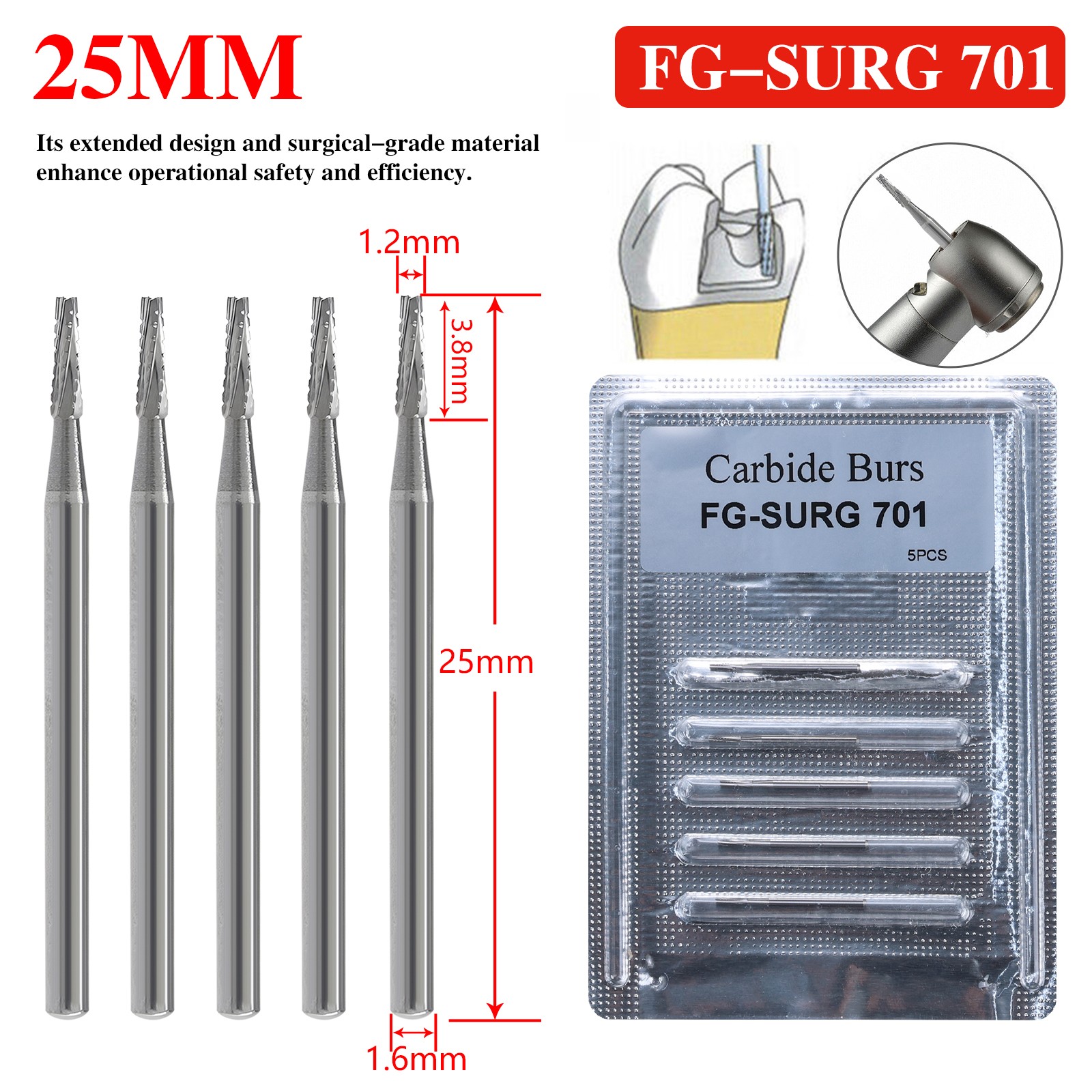 Dental Surgical Burs 25mm Carbide Bur Friction Grip FG Tapered Fissure Bur po