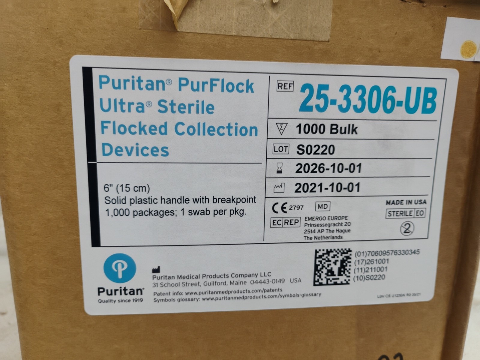 New 1000x 6 in Puritan 25-3306-UB PurFlock Ultra Sterile Swabs