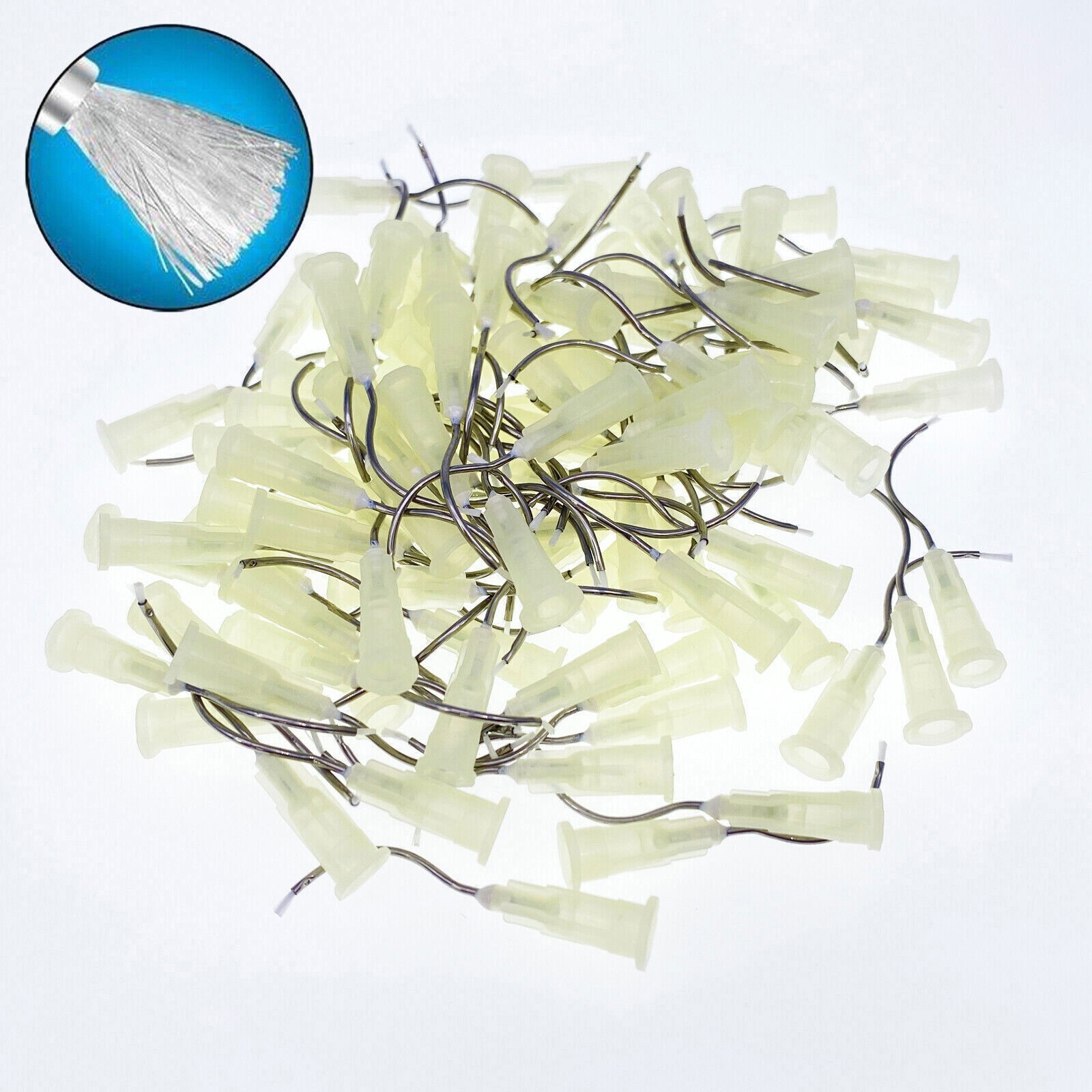 100Pcs Dental Delivery Tips Pre bent Needle Tip with Brush Padded End Yellow 19G