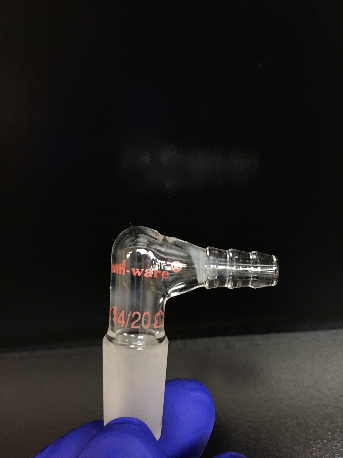 Kontes Bantam-Ware Glass 14/20 Joint 90° Vacuum Inlet Adapter 8.4mm HB