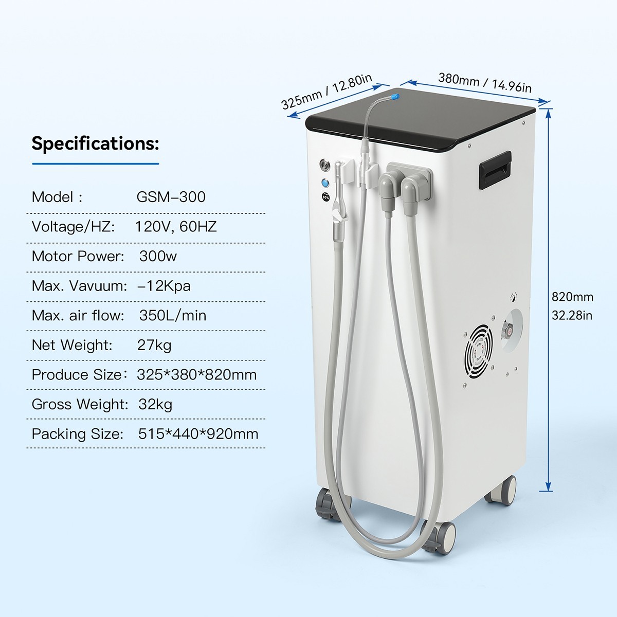 Portable Dental Suction System Mobile Vacuum Pump Strong Suction 350L/min
