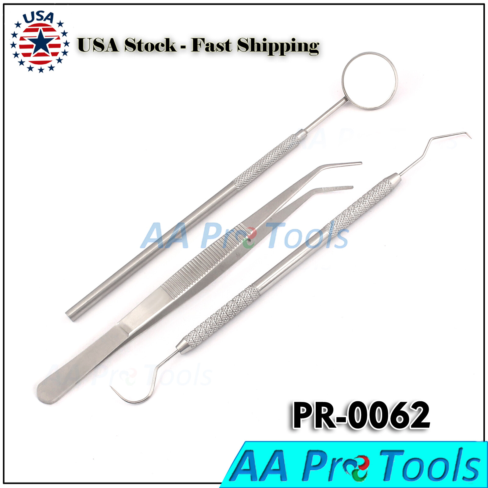 3 Dental Examination Kit Basic Hygiene Tweezers Mirror Explorer Cleaning PR-0062