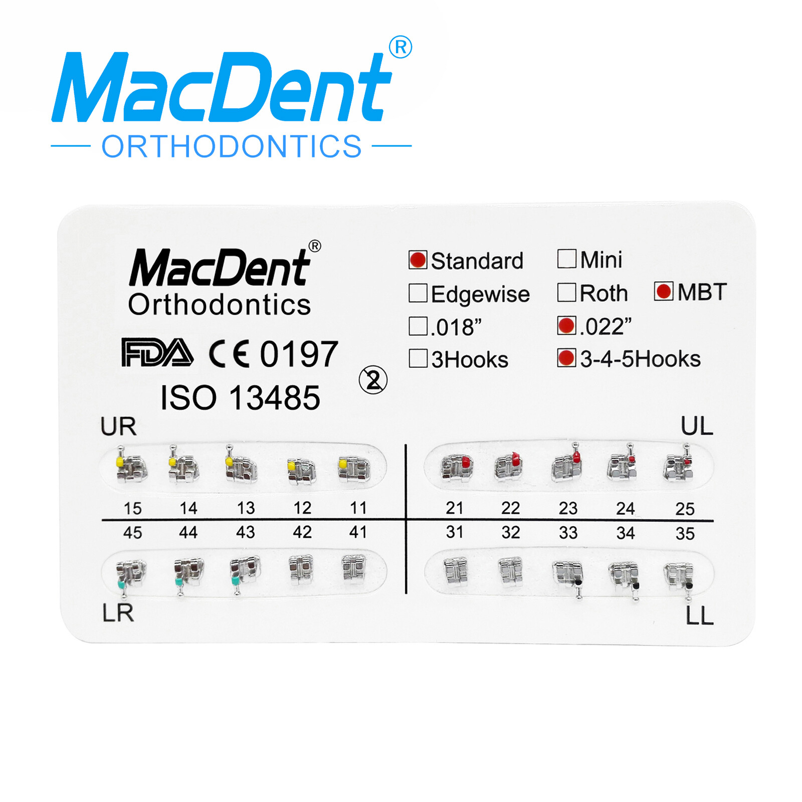 MacDent Dental Orthodontic Brackets Brace Mini Roth MBT Standard 022/018 Hooks