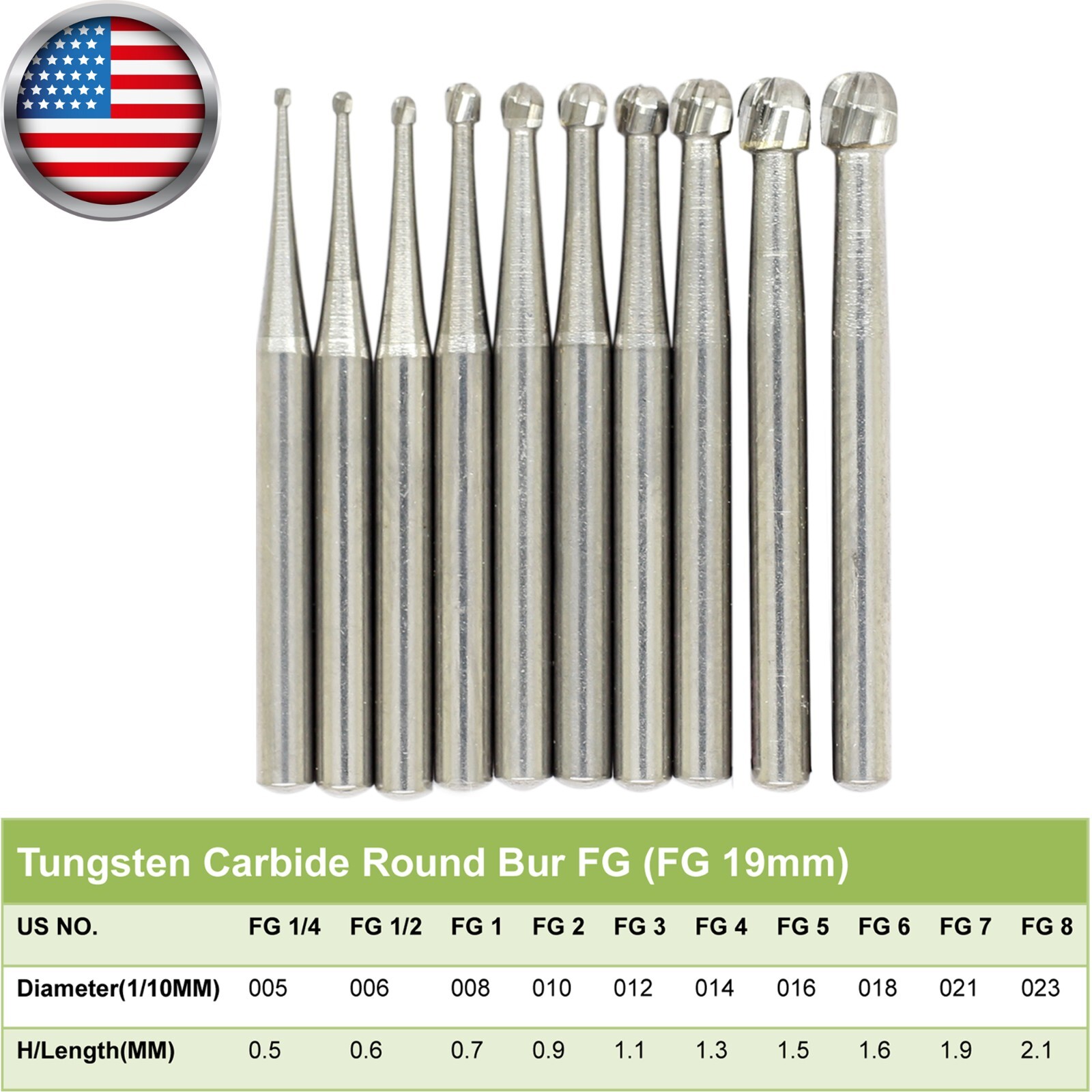 Wave Dental Carbide Round Burs 1/4 1/2 3 4 5 6 7 8 FG High Speed Handpiece Bur