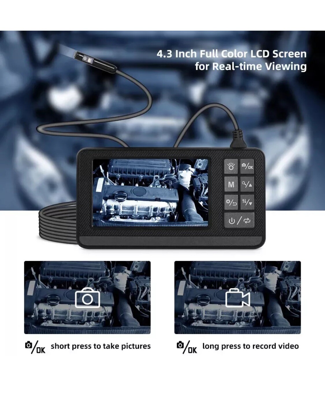 Single Lens Endoscope Camera with 1080P 4.3″ IPS Screen IP67 Waterproof-USA