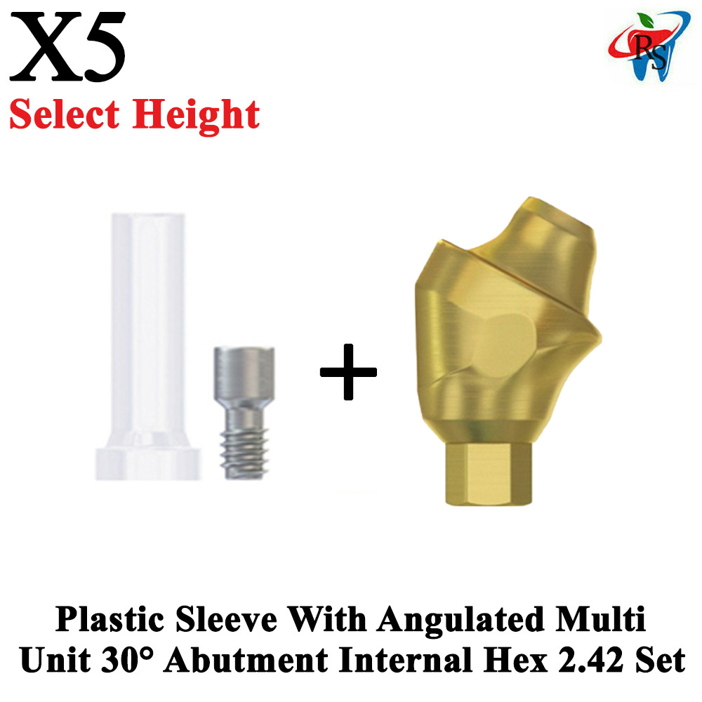 5x Set Plastic Sleeve + Angulated 30° Multi-Unit 1.6 Int Hex 2.42mm Connection