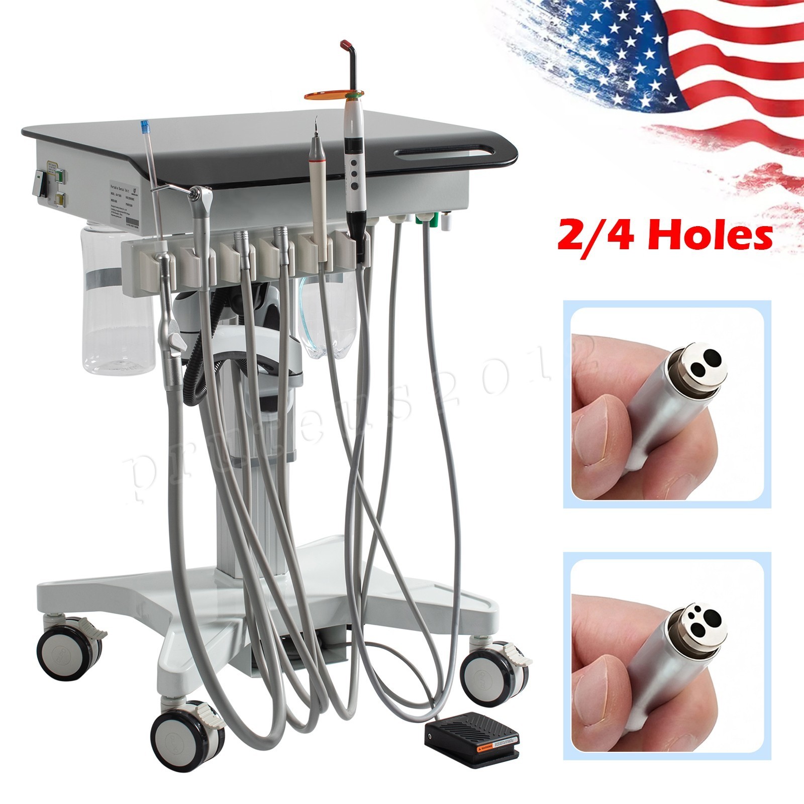 Mobile Veterinary Dental Unit Cart + Oil Free Air Compressor 4Holes