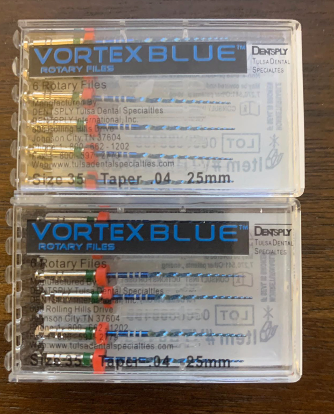 2 pk 25mm .04 Asst Vortex Blue Rotary Files Dentsply Tulsa Dental Root Canal #35