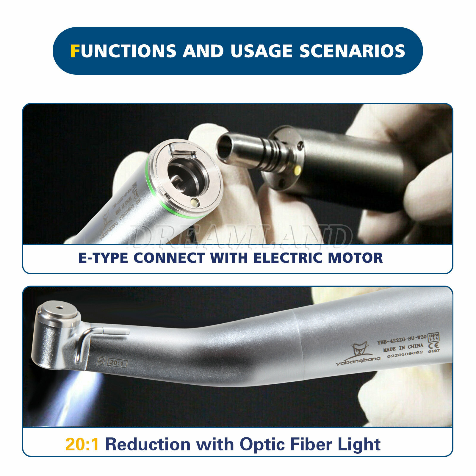 NSK Style Dental Implant Fiber Optic 20:1 Contra Angle low speed Handpiece LED A