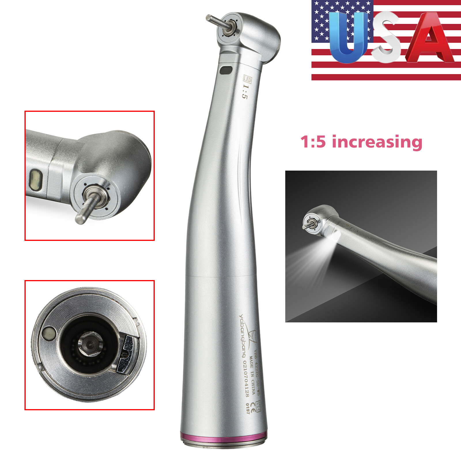 1-4pc 1:5 (LED Fiber Optic) Contra Angle Increasing Dental Handpiece YBB E-TYPE