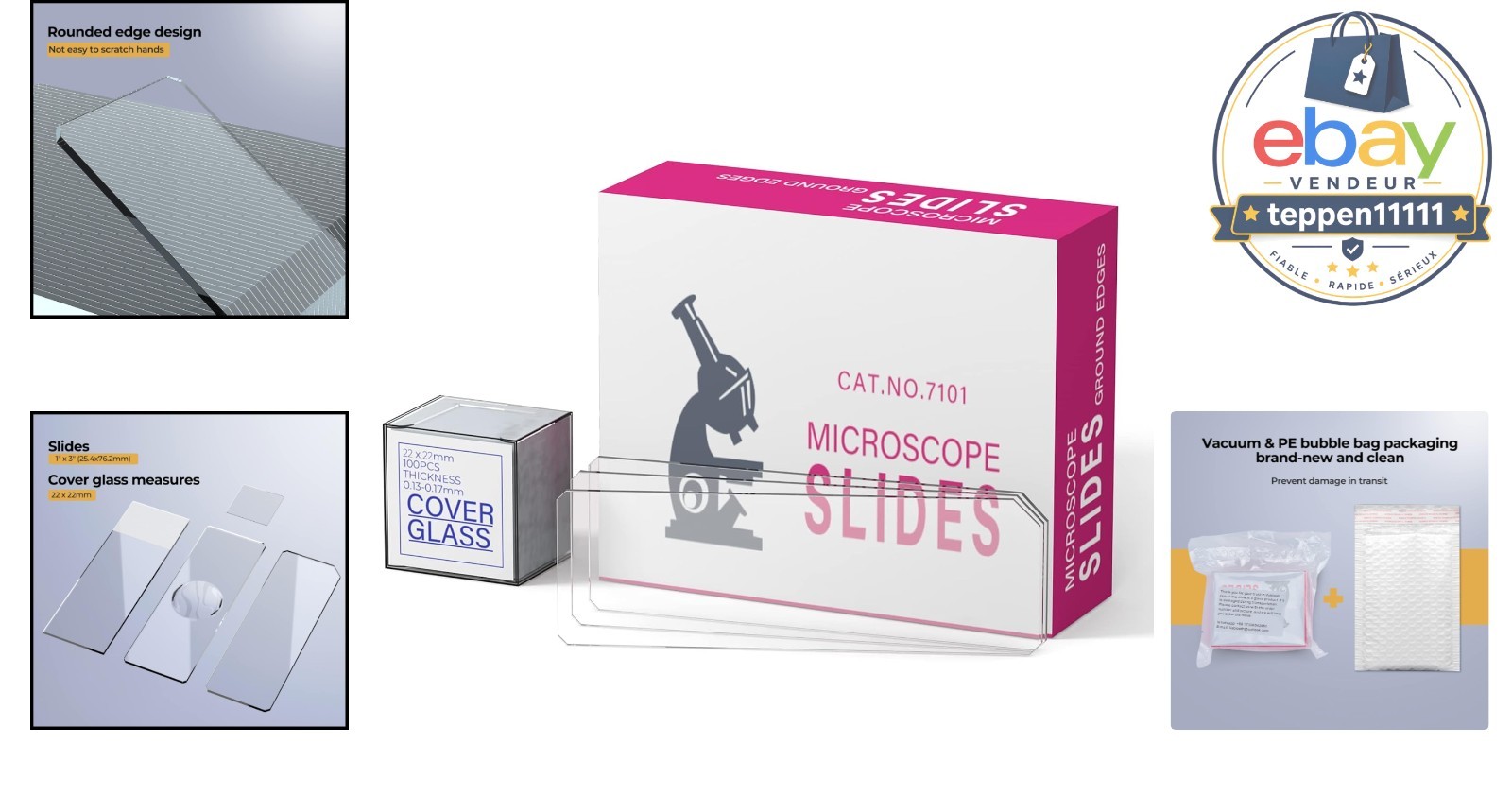 Rounded Edge Microscope Slides Kit, 50 Pcs Blank Slides, 100 Pcs Coverslips