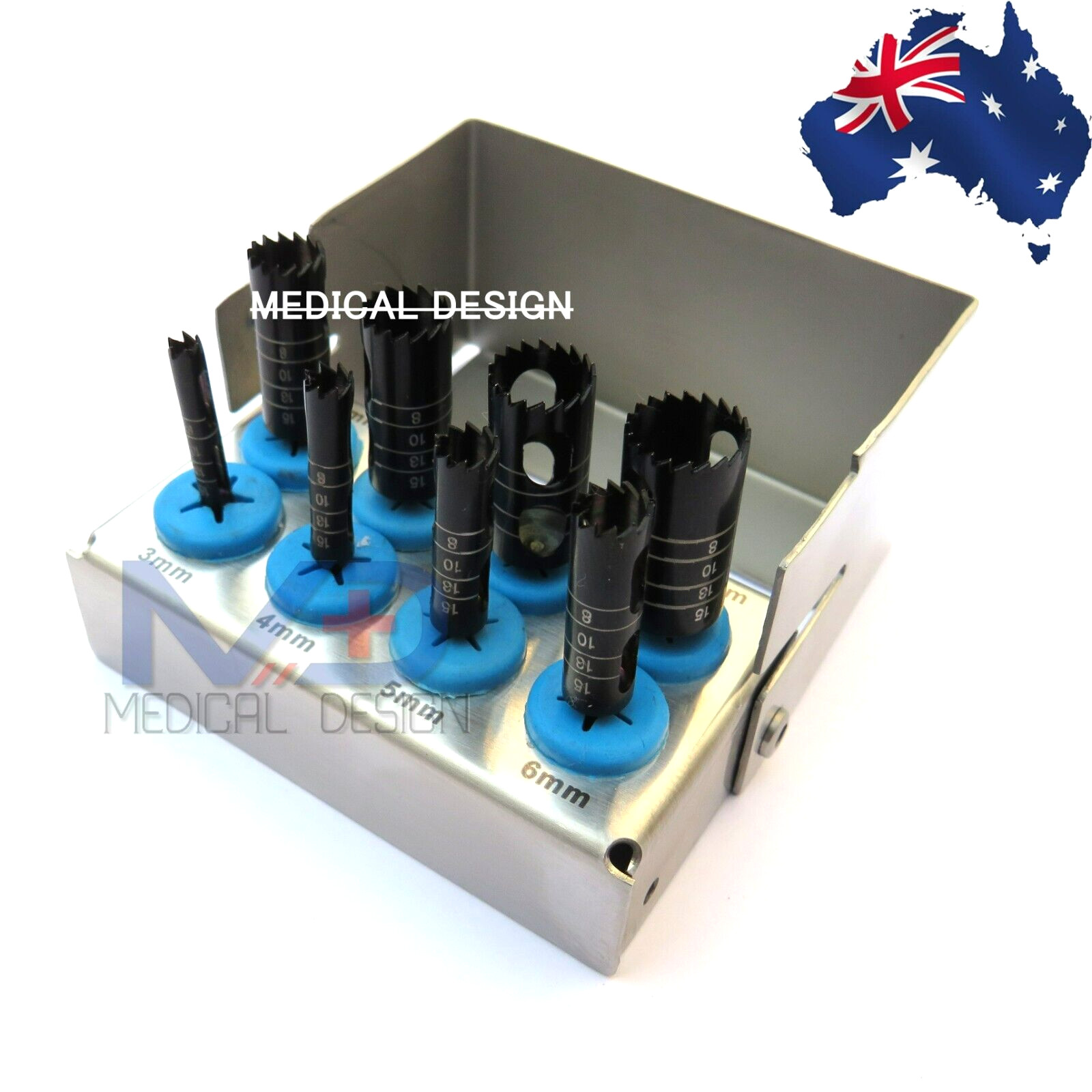 Long Trephine Kit 8 Pcs Black Titanium Coated dental Im lant Ultimate Quality