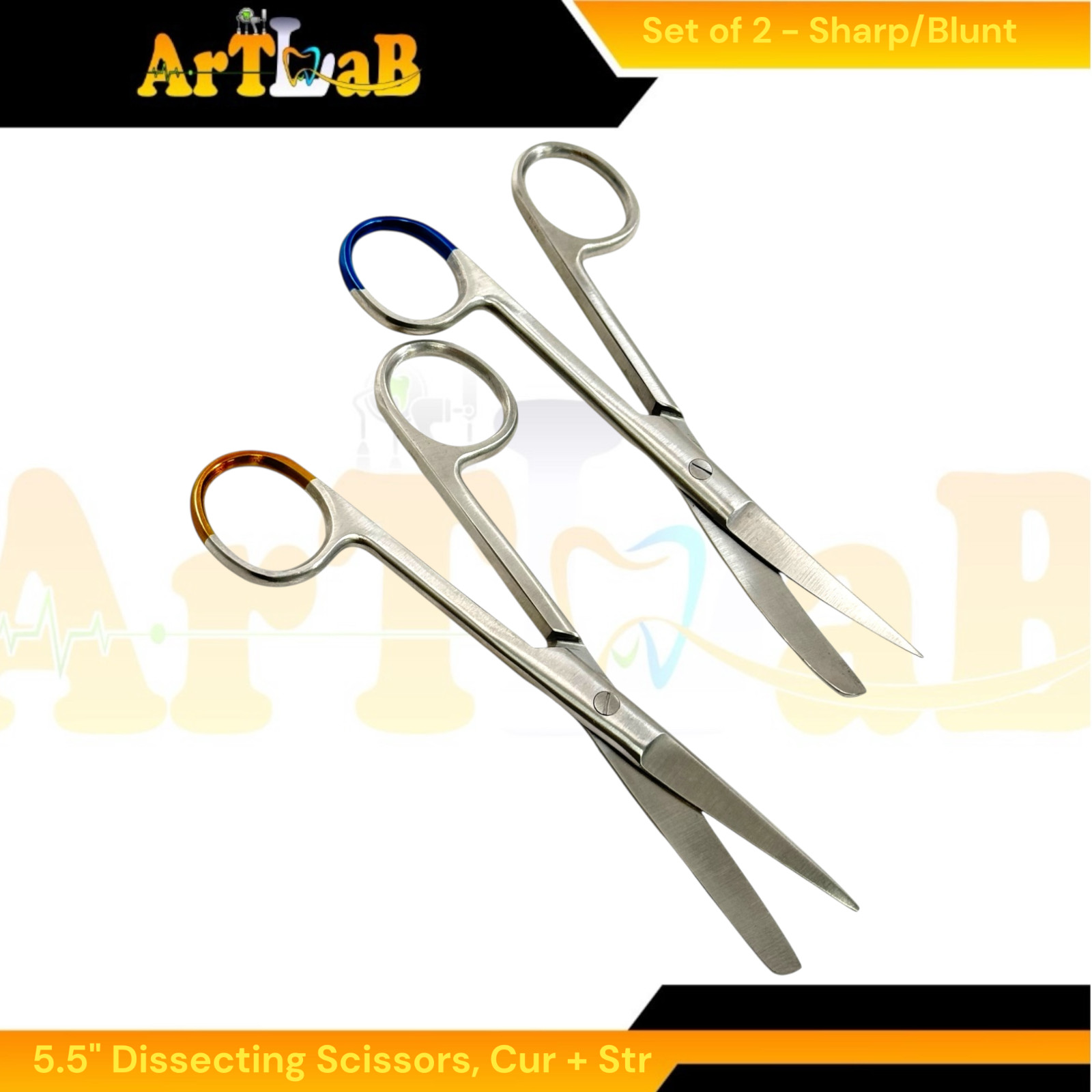5.5in Dissecting Scissors Cur+Str, Blunt/Sharp Tips – Veterinary Lab Shears -1pc