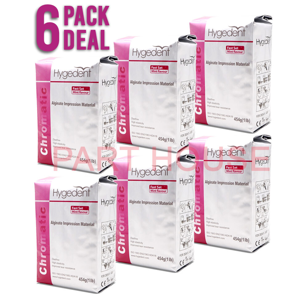 6 Hygedent Alginate Dental Impression Material Chromatic Fast Set 1 LB, 6/Pk