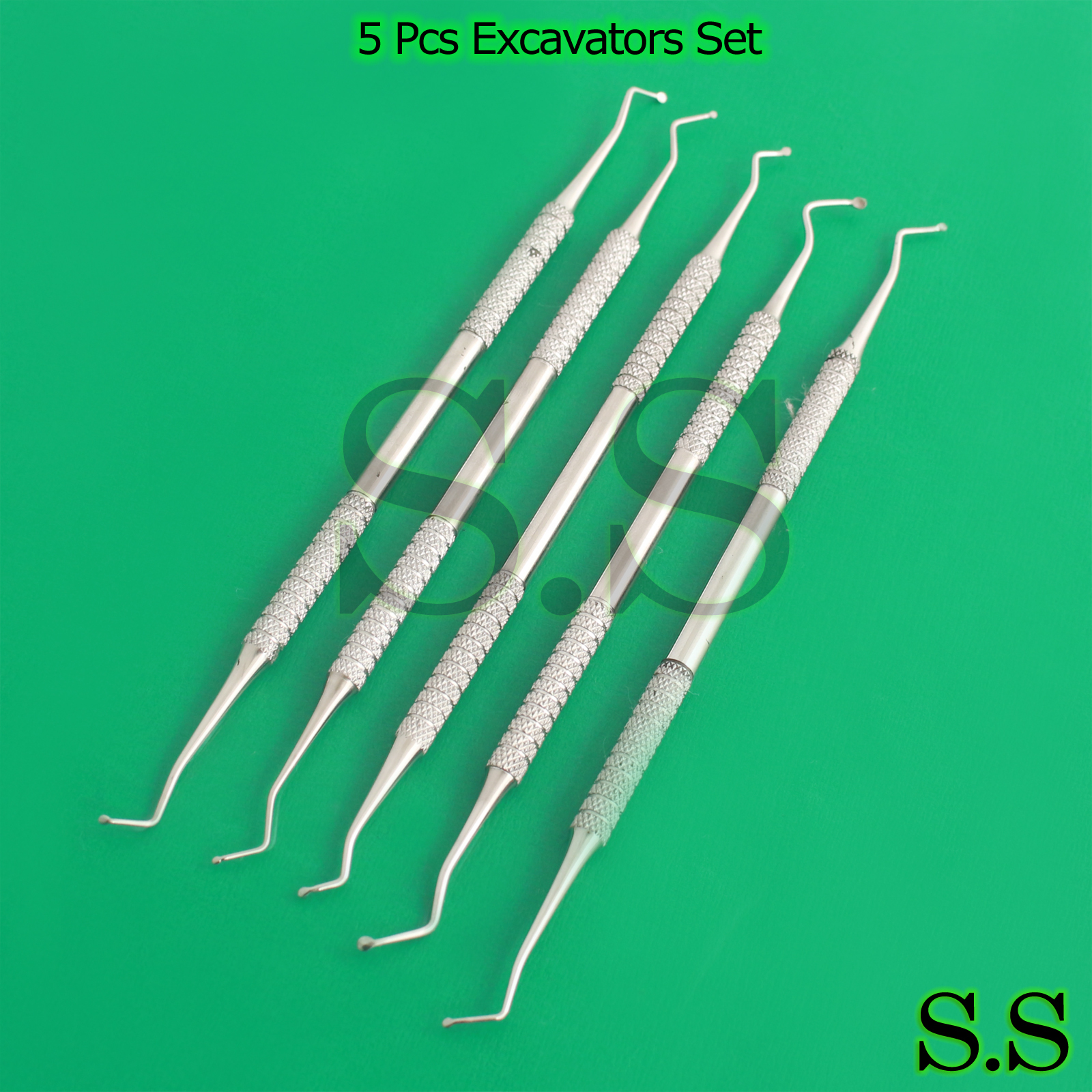 5 Pcs Excavators Premium Spoon Ends 1.2mm, 1.4mm, 1.8mm, 2mm, 2.5mm Dental