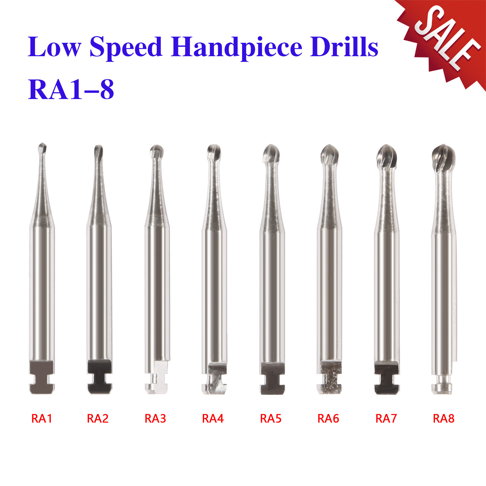 8 Types Dental Round Tungsten Carbide Burs RA Latch for Low Speed Handpiece ns