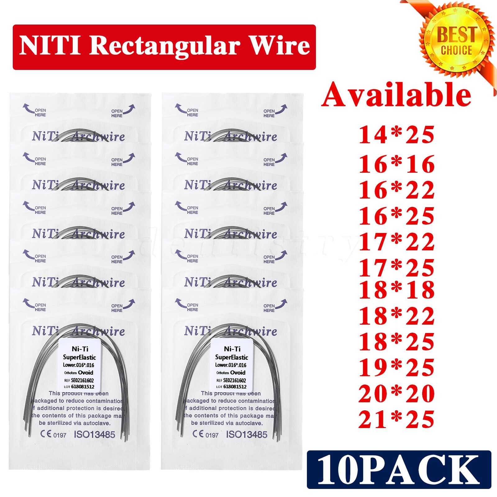 10 Packs Dental Orthodontic Arch Wire Rectangular Niti Super Elastic Upper/Lower