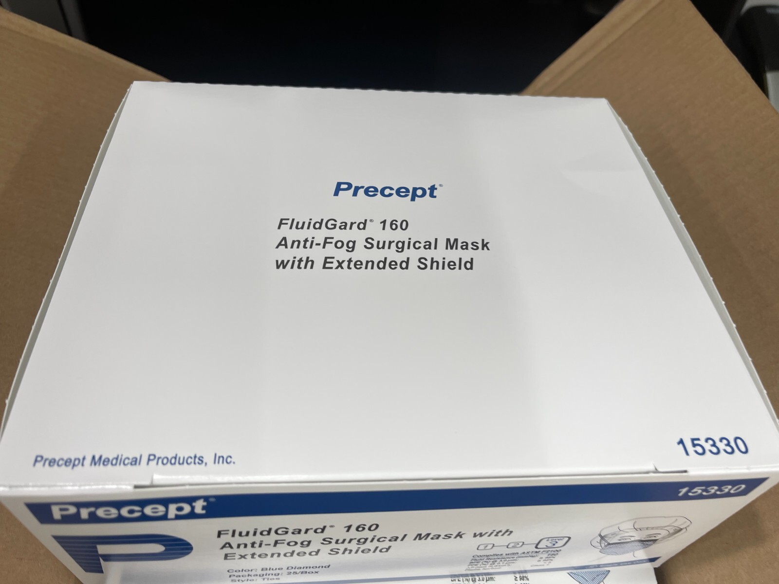 Precept FluidGard 160 AntiFog Surgical Mask Level 3 + Shield Case of 100 # 15330