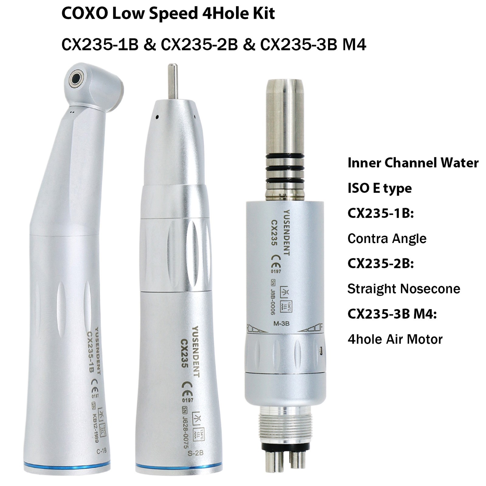 US COXO Dental Contra Angle Straight Handpiece Slow Speed Air Motor 4 Holes NSK