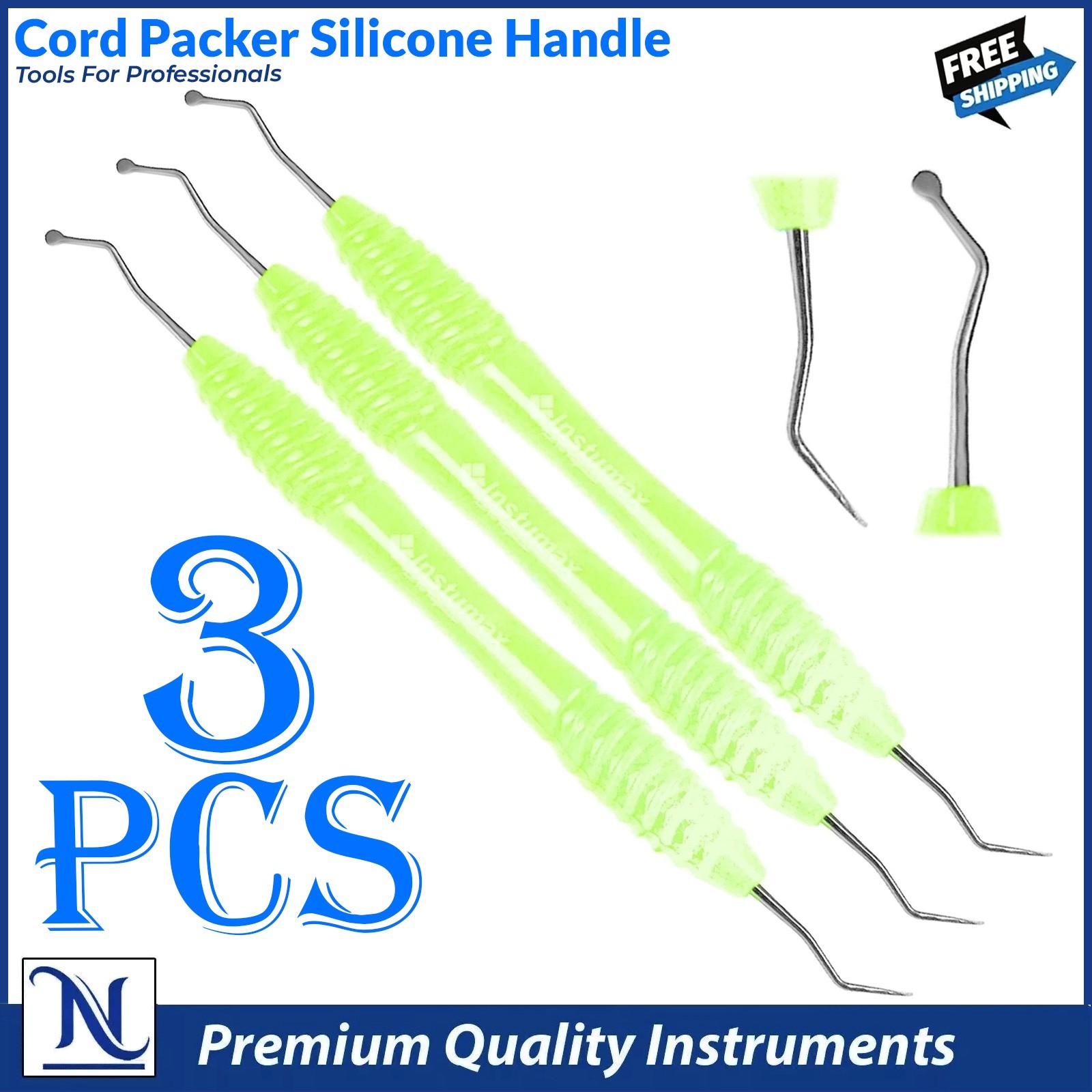 Dental Packing Cord Packer – Green Silicone Handle, Professional Tool