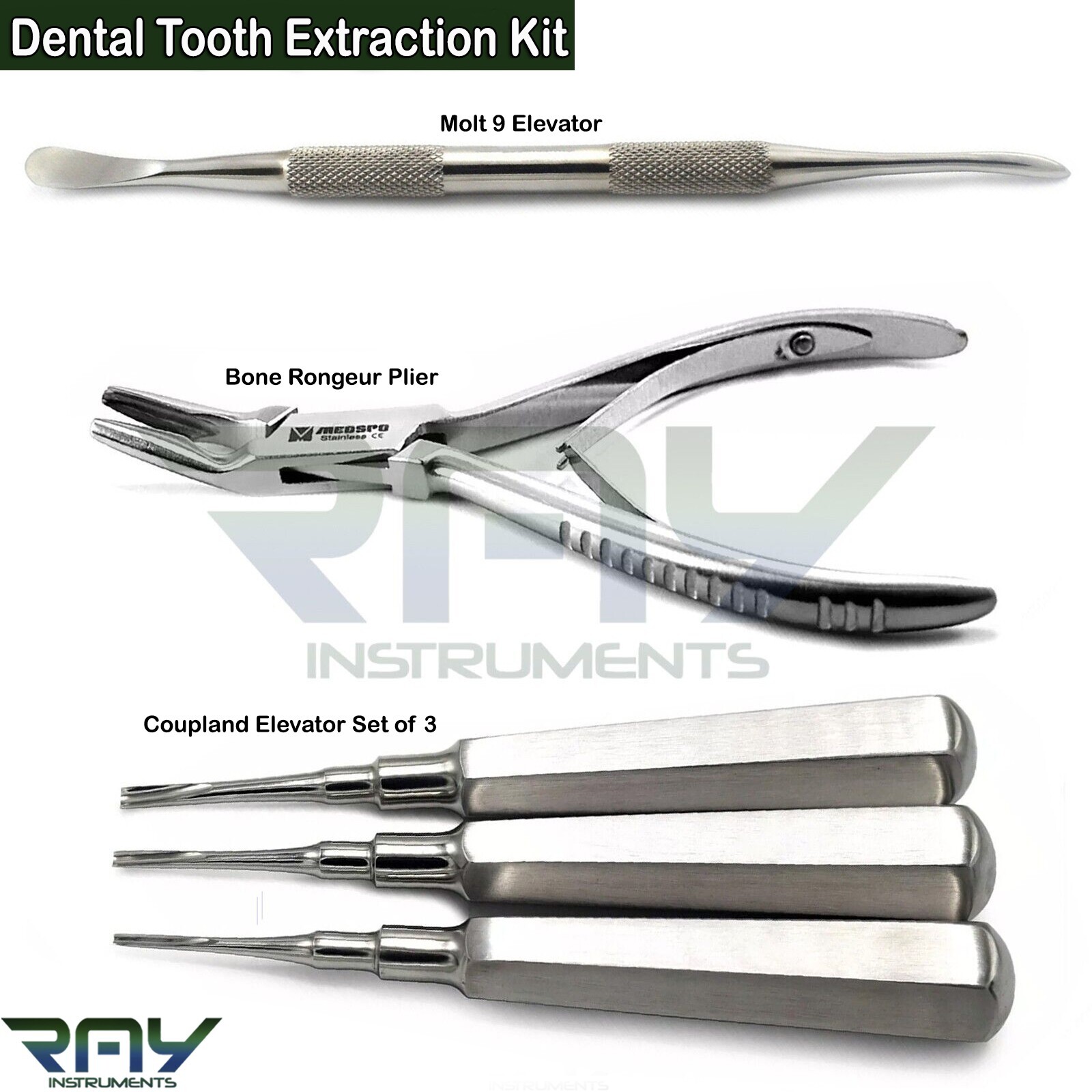 Tooth Extraction Kit Coupland Dental Extracting Elevators Rongeur Pliers