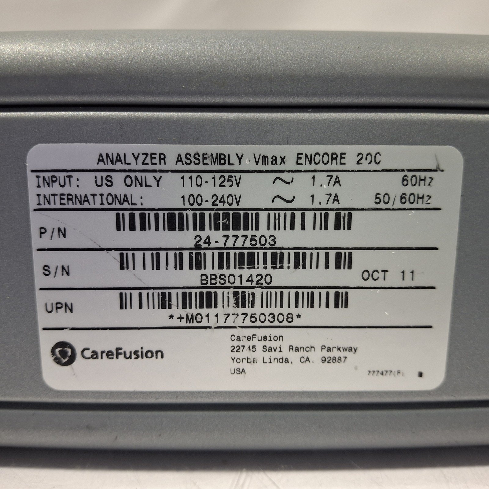 CareFusion 777503 Vmax Encore Analyzer Assembly 20C
