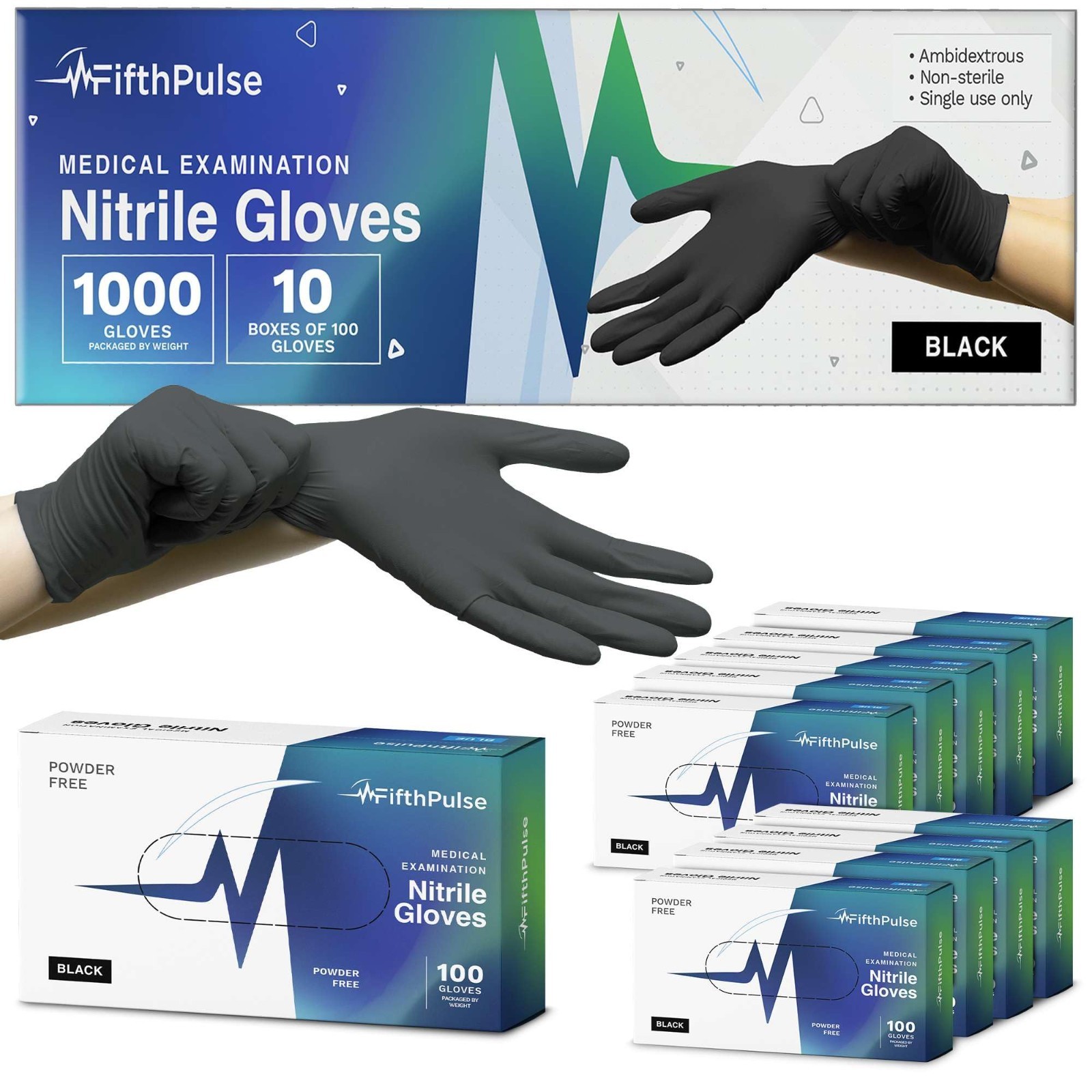1000 Count Black Nitrile Gloves – Medical Grade, Latex-Free, Powder-Free – Dispo