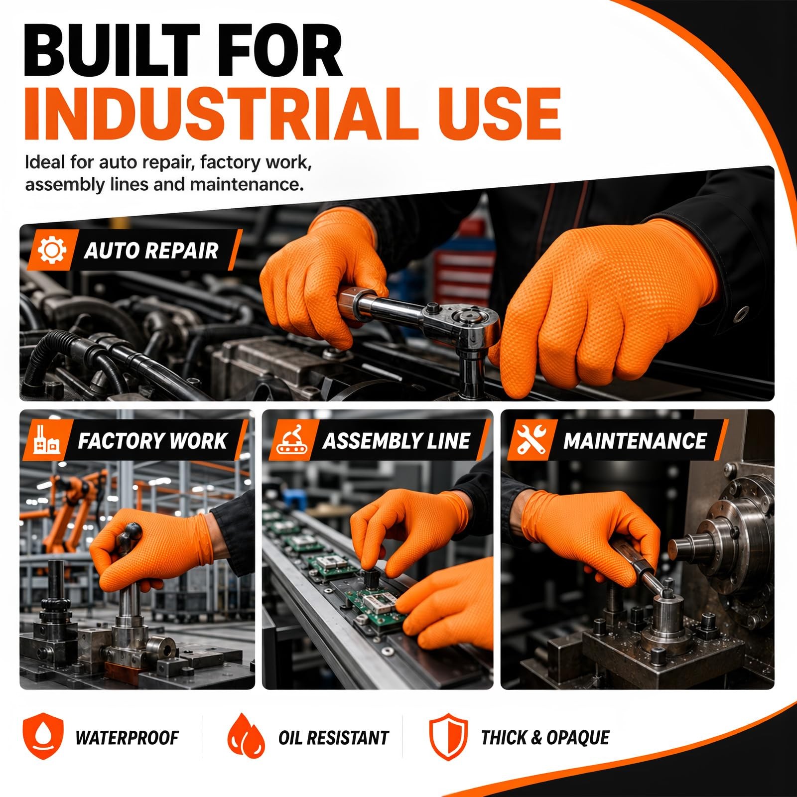 Heavy Duty Orange Diamond Grip 8mil Nitrile Gloves – Industrial Grade, Punctu…