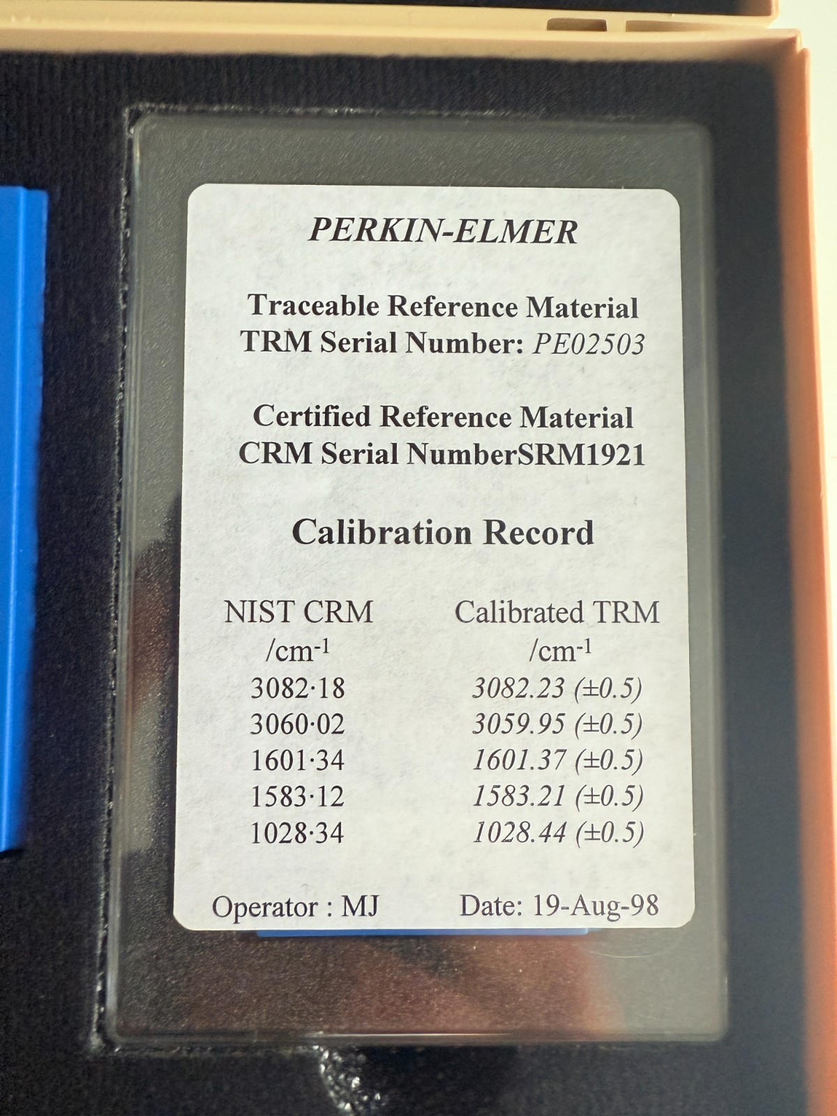 Perkin Elmer Validation Kit Polystyrene-38 Traceable Reference NG11 MIR